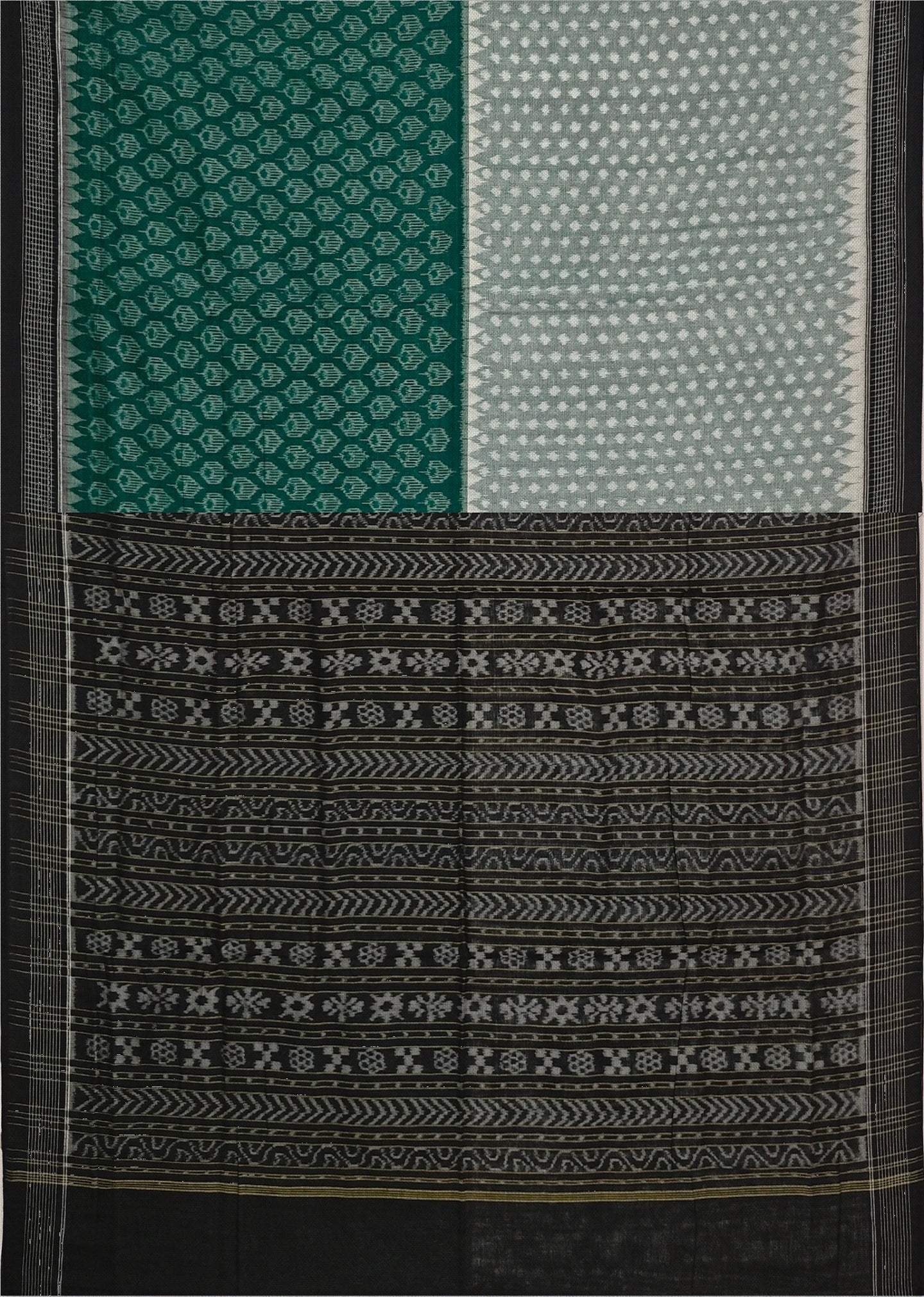 Green White Half Half Body Bandha Saree