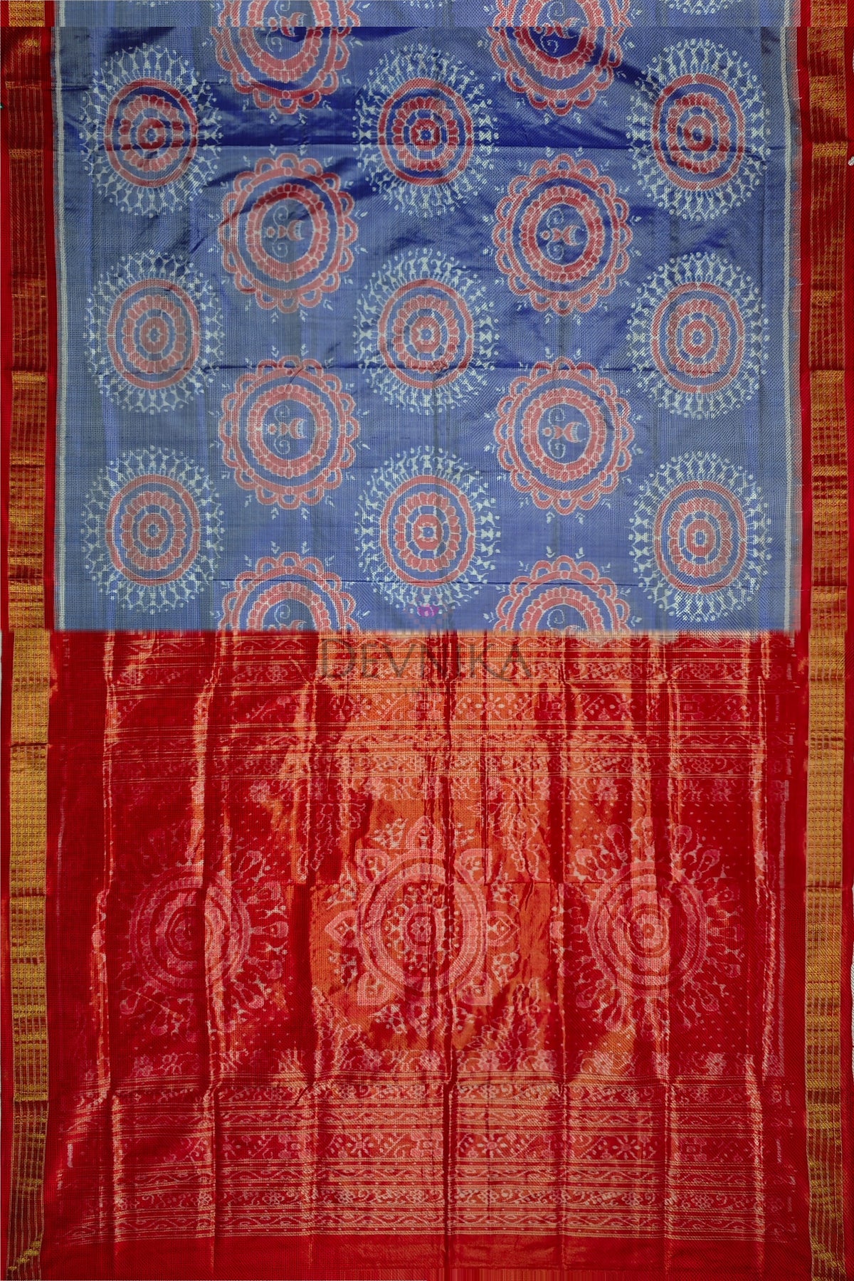 Periwinkle Blue Body Bandha Half Tissue Pata Saree | Odisha Handloom GI Tagged | Devnika