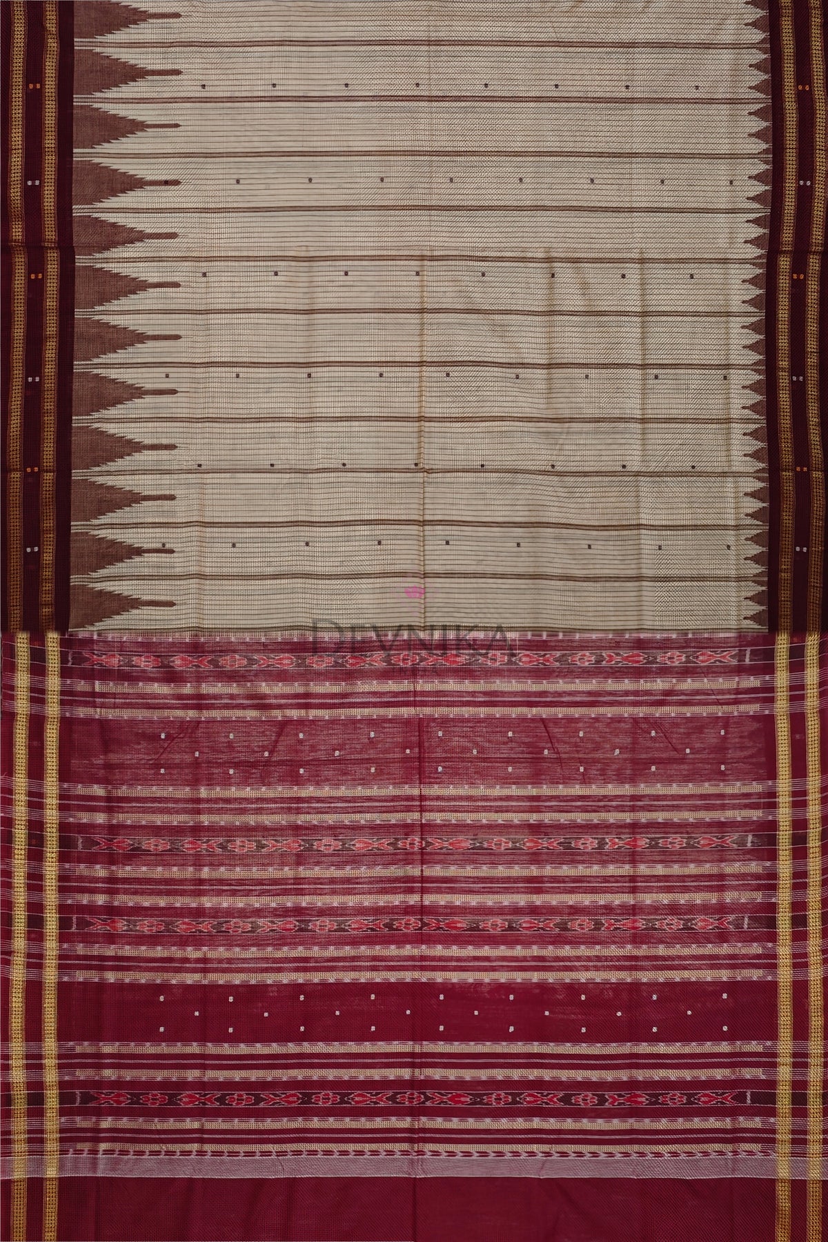 Chandan Big Temple Boarder Saree | Odisha Handloom GI Tagged | Devnika