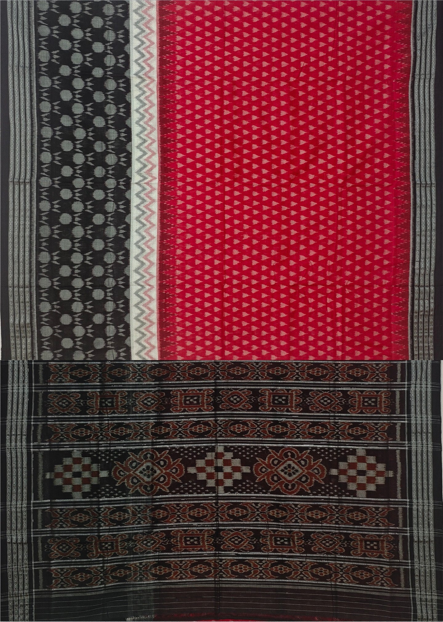 Red And White Mania Bandha Traditional Katiki Saree | Odisha Handloom GI Tagged | Devnika