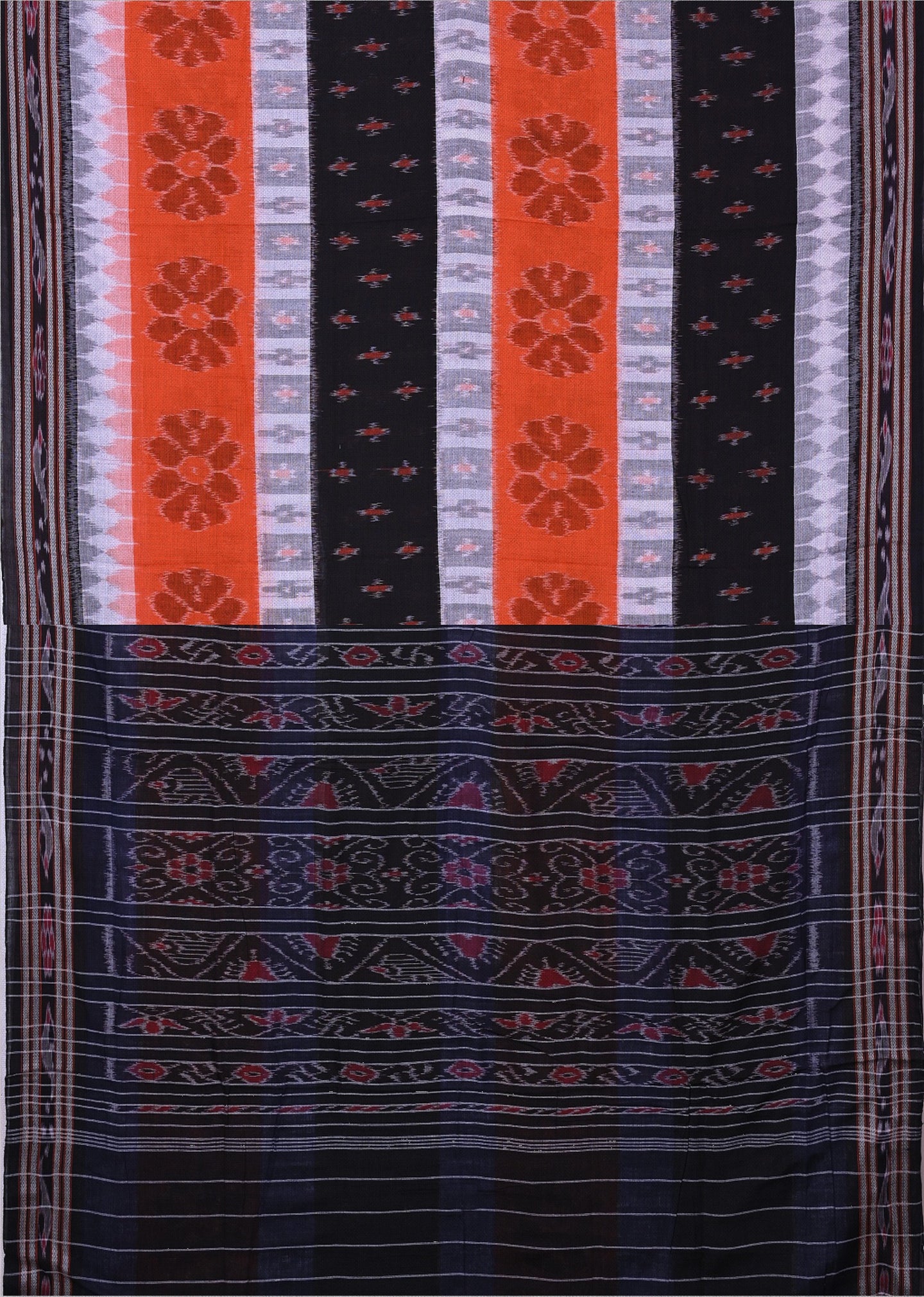 Orange Black Mania Bandha Traditional Katiki Saree