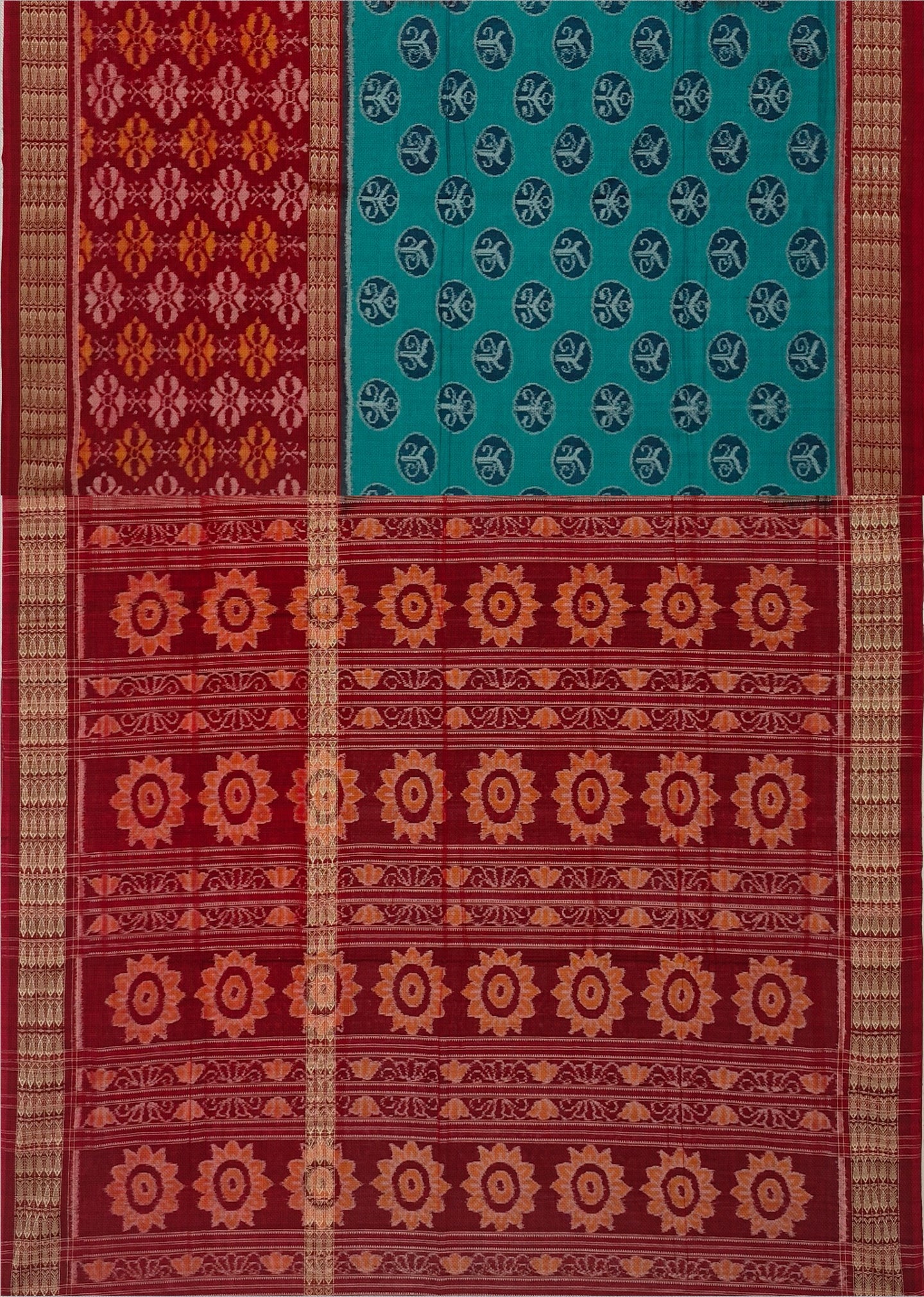 Teal Green Half Half Body Bandha Saree | Odisha Handloom GI Tagged | Devnika