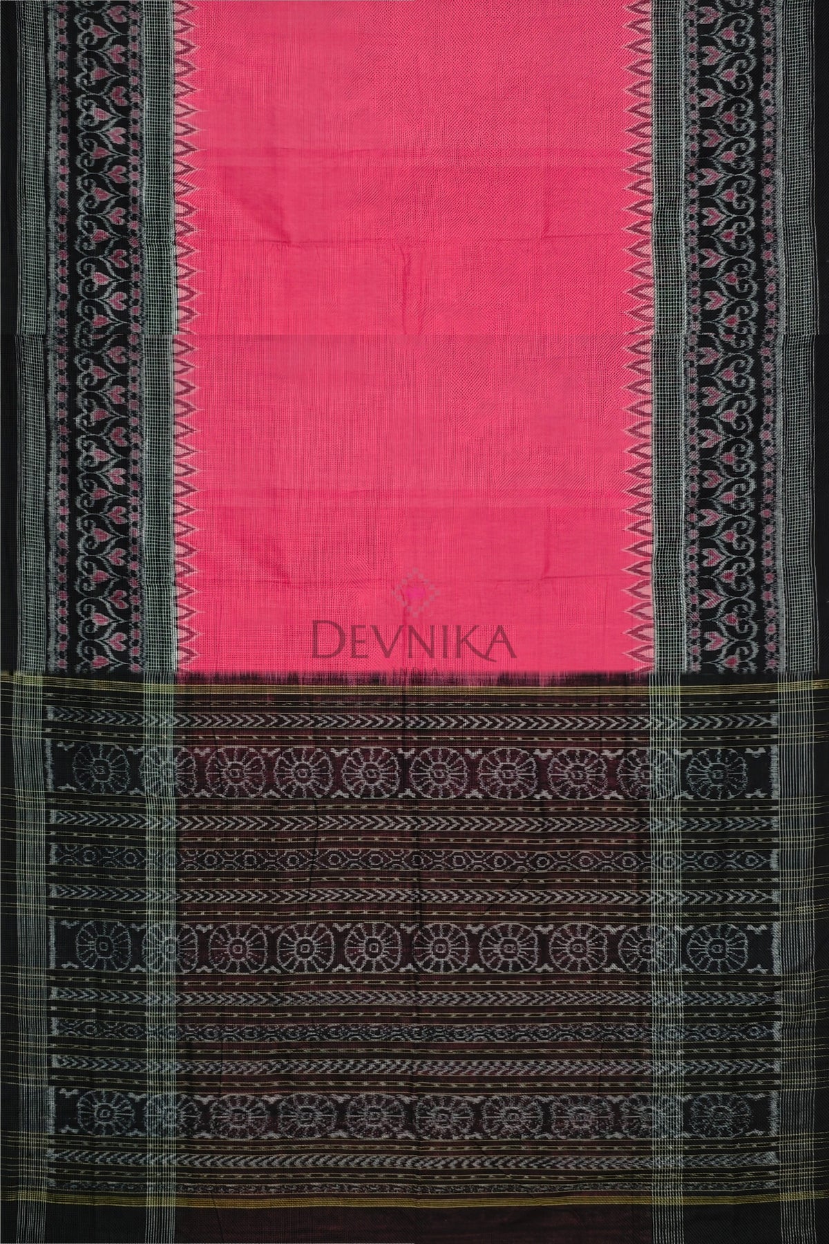Pink Temple Border Bandha Saree | Odisha Handloom GI Tagged | Devnika