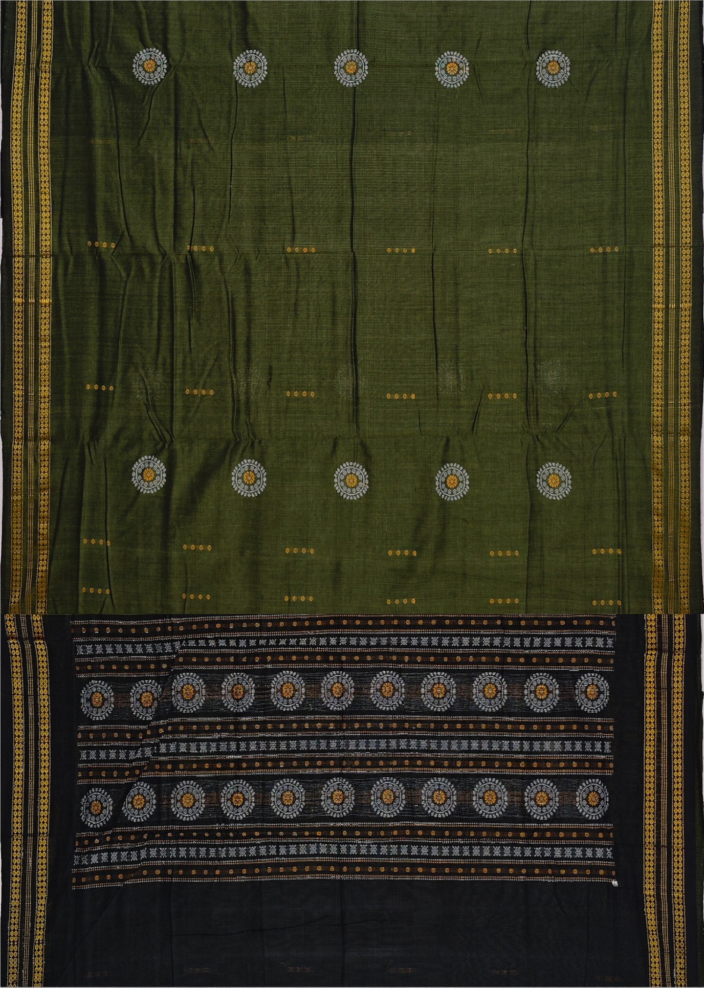 Olive Green Bomkai Butti Sambalapuri Saree | Odisha Handloom GI Tagged | Devnika