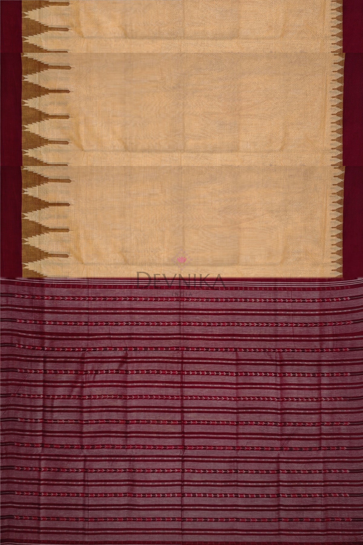 Peach Big Temple Boarder | Odisha Handloom GI Tagged | Devnika