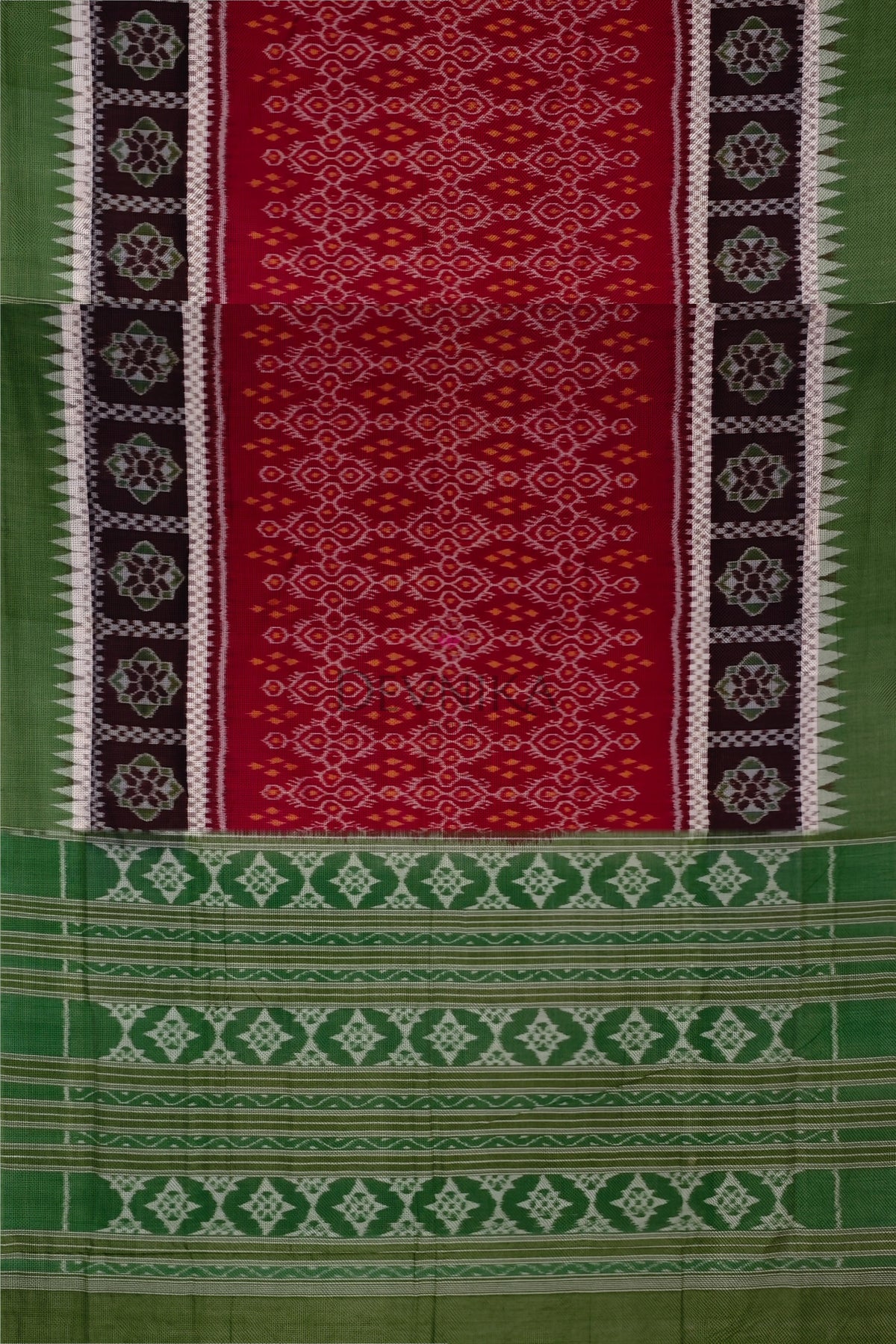 Maroon Double Boarder Bandha Saree | Odisha Handloom GI Tagged | Devnika