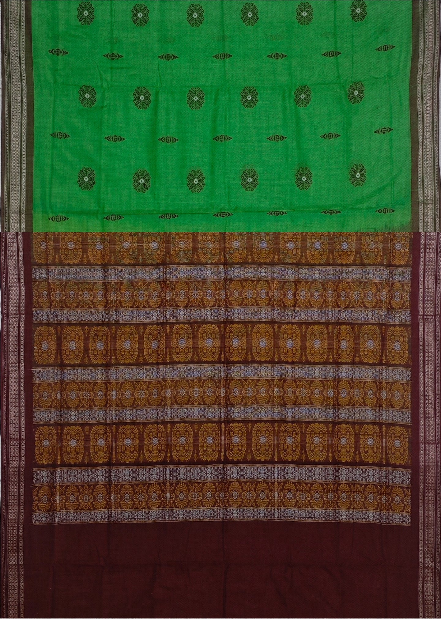 Parrot Green Bomkai Sambalapuri Saree