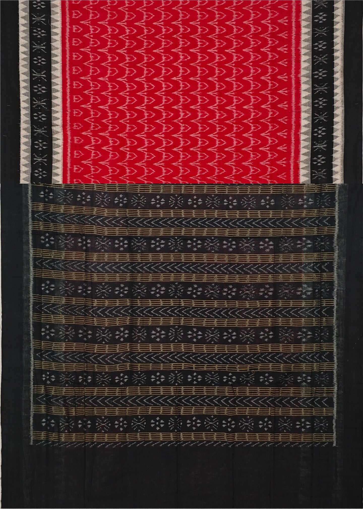 Red Double Temple Border Bandha Saree