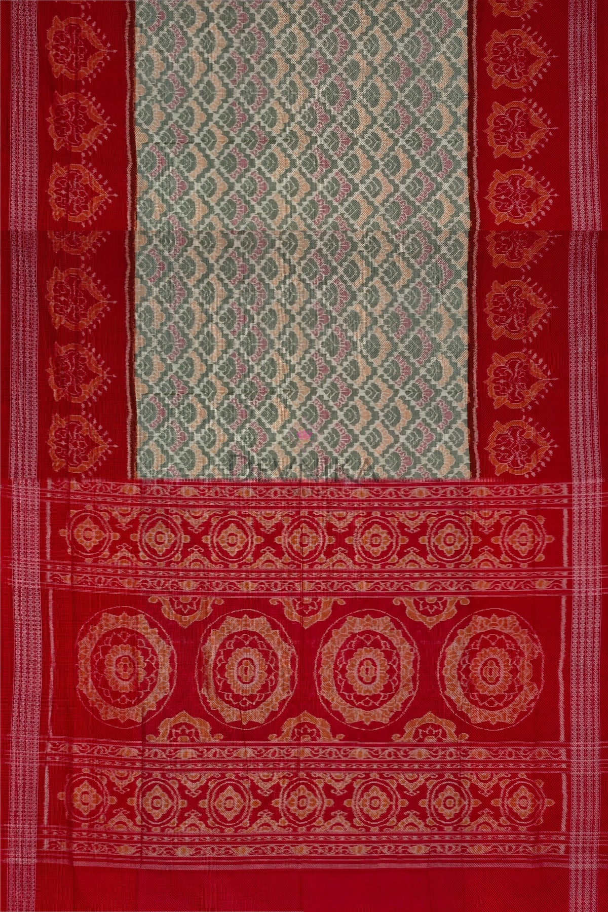 Steel & White Big Border Bandha Saree | Odisha Handloom GI Tagged | Devnika