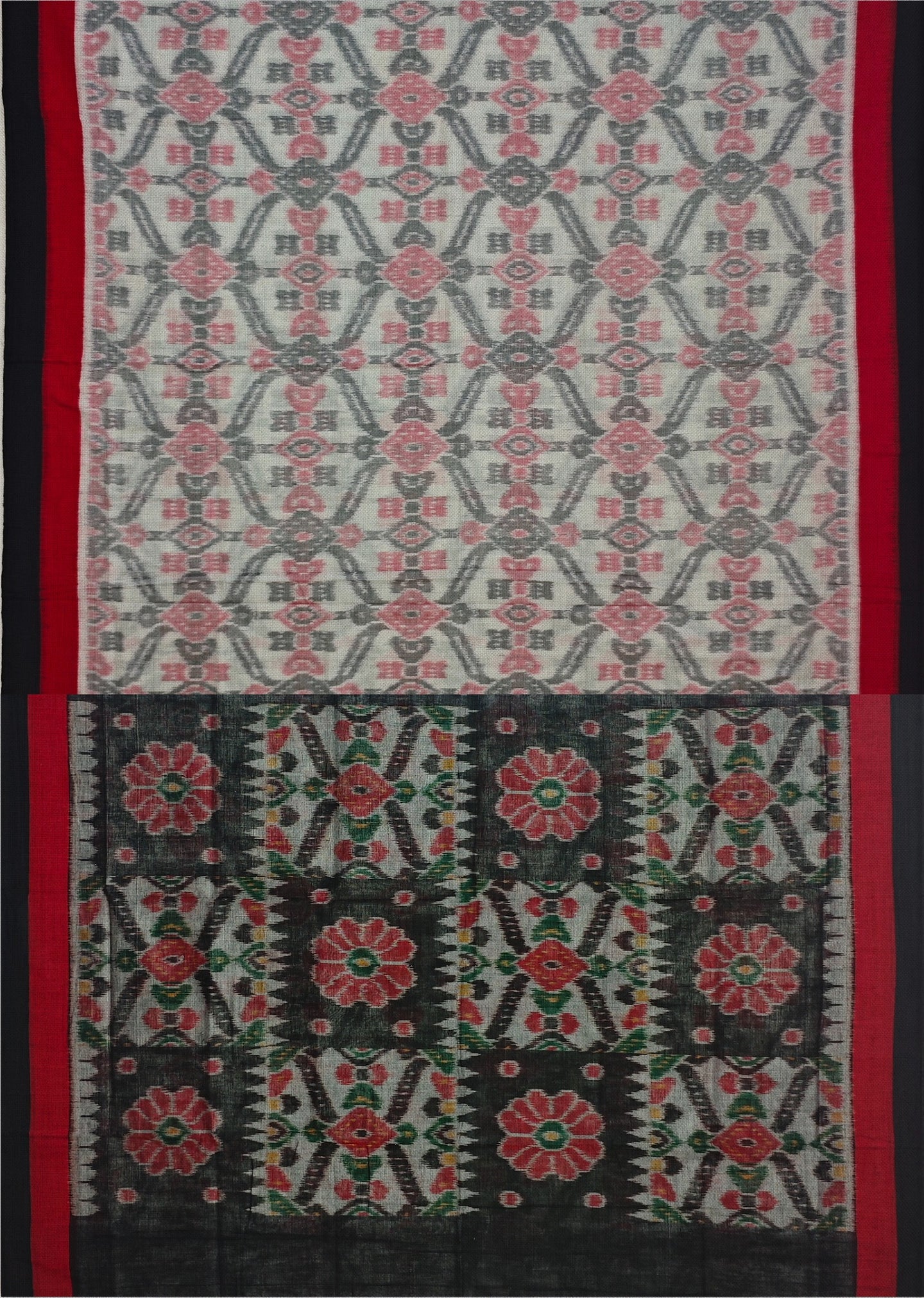 White And Red Mania Bandha Traditional Katiki Saree | Odisha Handloom GI Tagged | Devnika