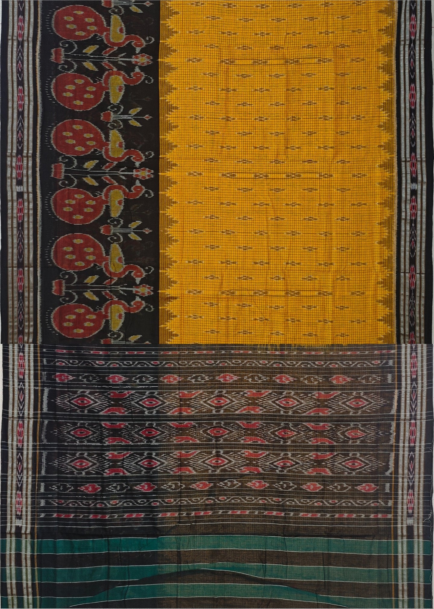 Golden Yellow Mania Bandha Traditional Katiki Saree | Odisha Handloom GI Tagged | Devnika