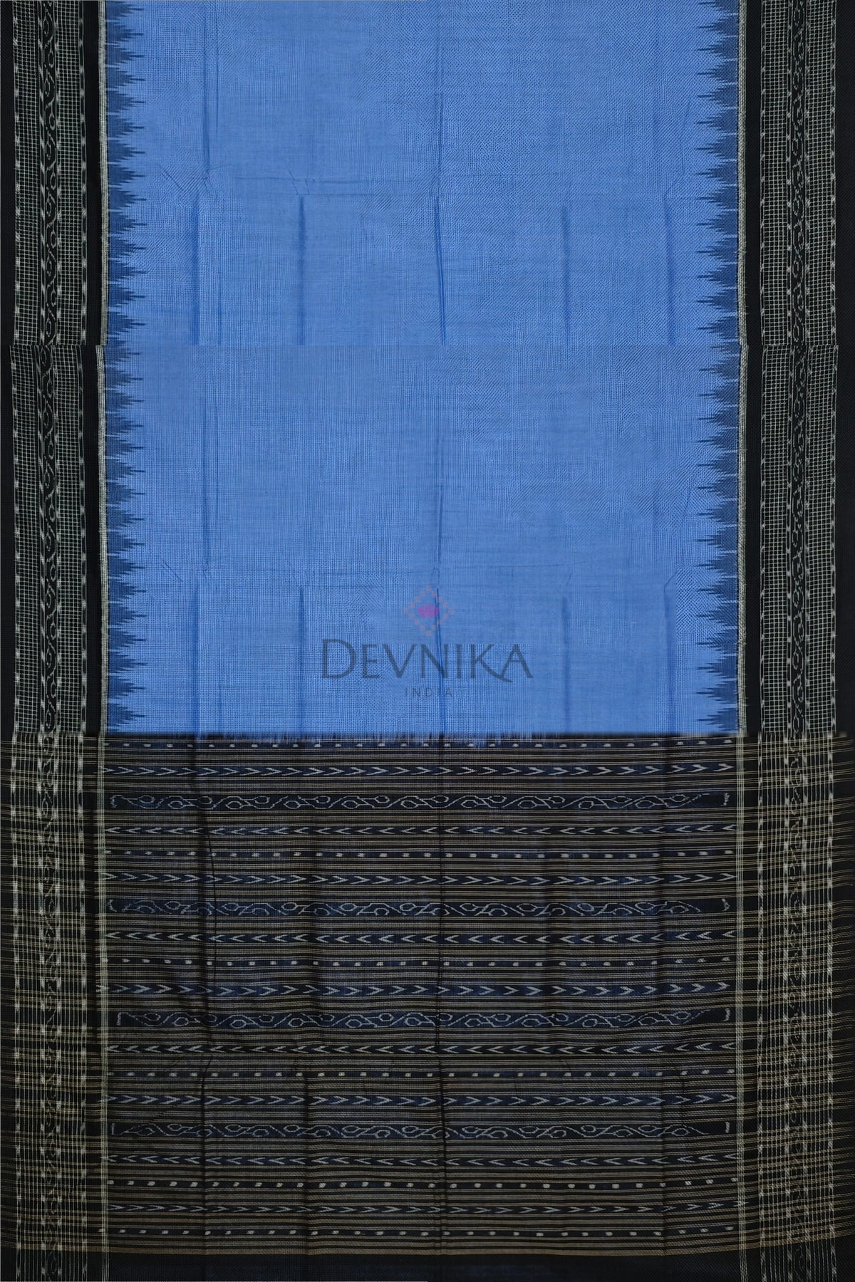 Blue Temple Border Bandha Saree | Odisha Handloom GI Tagged | Devnika