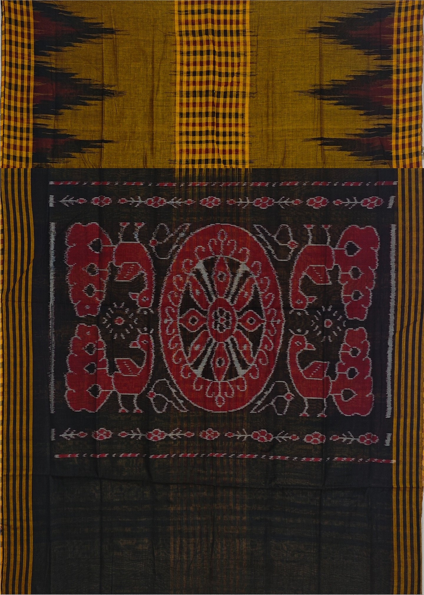 Golden Yellow Mania Bandha Traditional Katiki Saree | Odisha Handloom GI Tagged | Devnika
