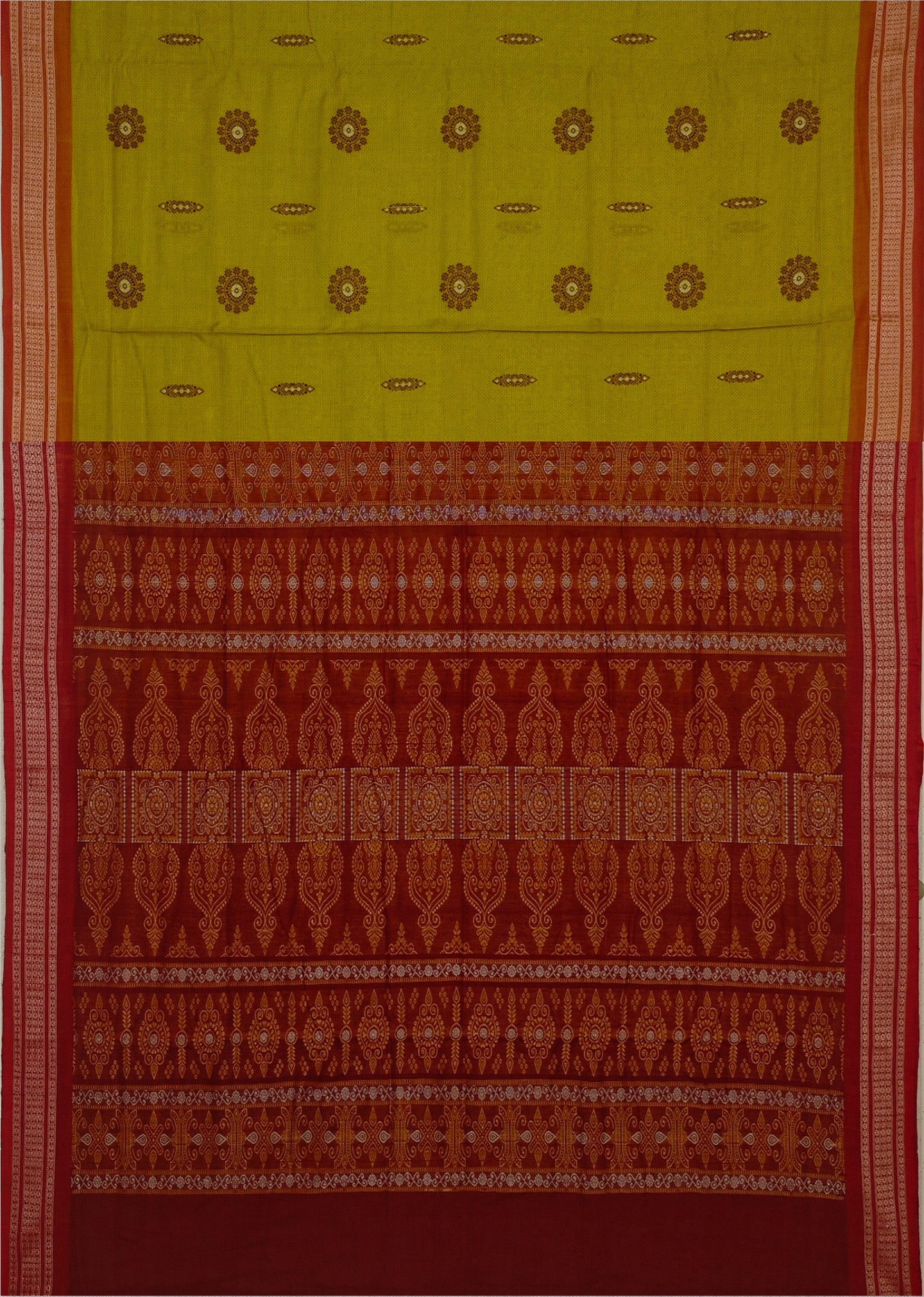Lemon Green Bomkai Sambalapuri Saree