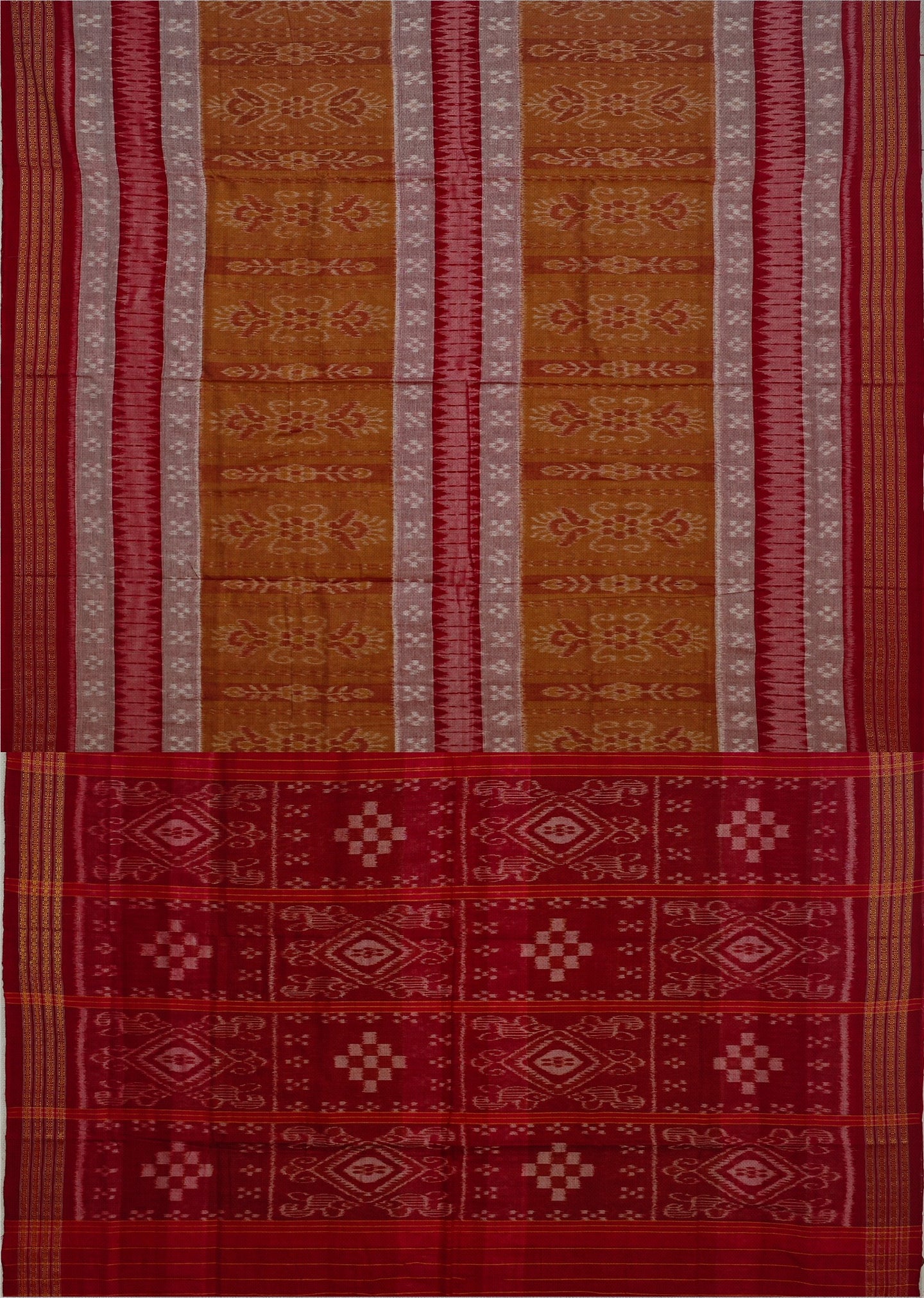 Brown White Mania Bandha Traditional Katiki Saree | Odisha Handloom GI Tagged | Devnika