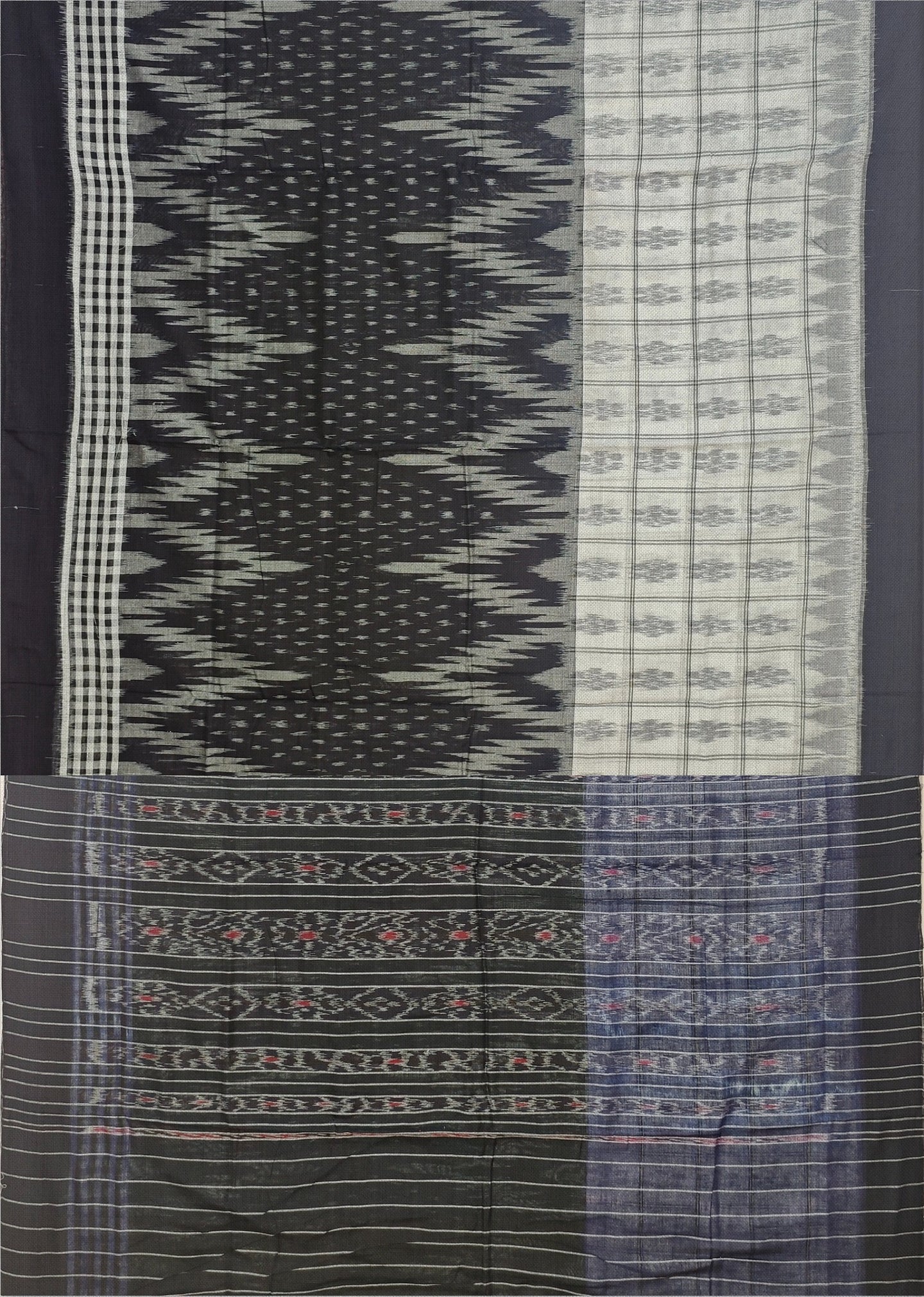 Black And White Mania Bandha Traditional Katiki Saree | Odisha Handloom GI Tagged | Devnika