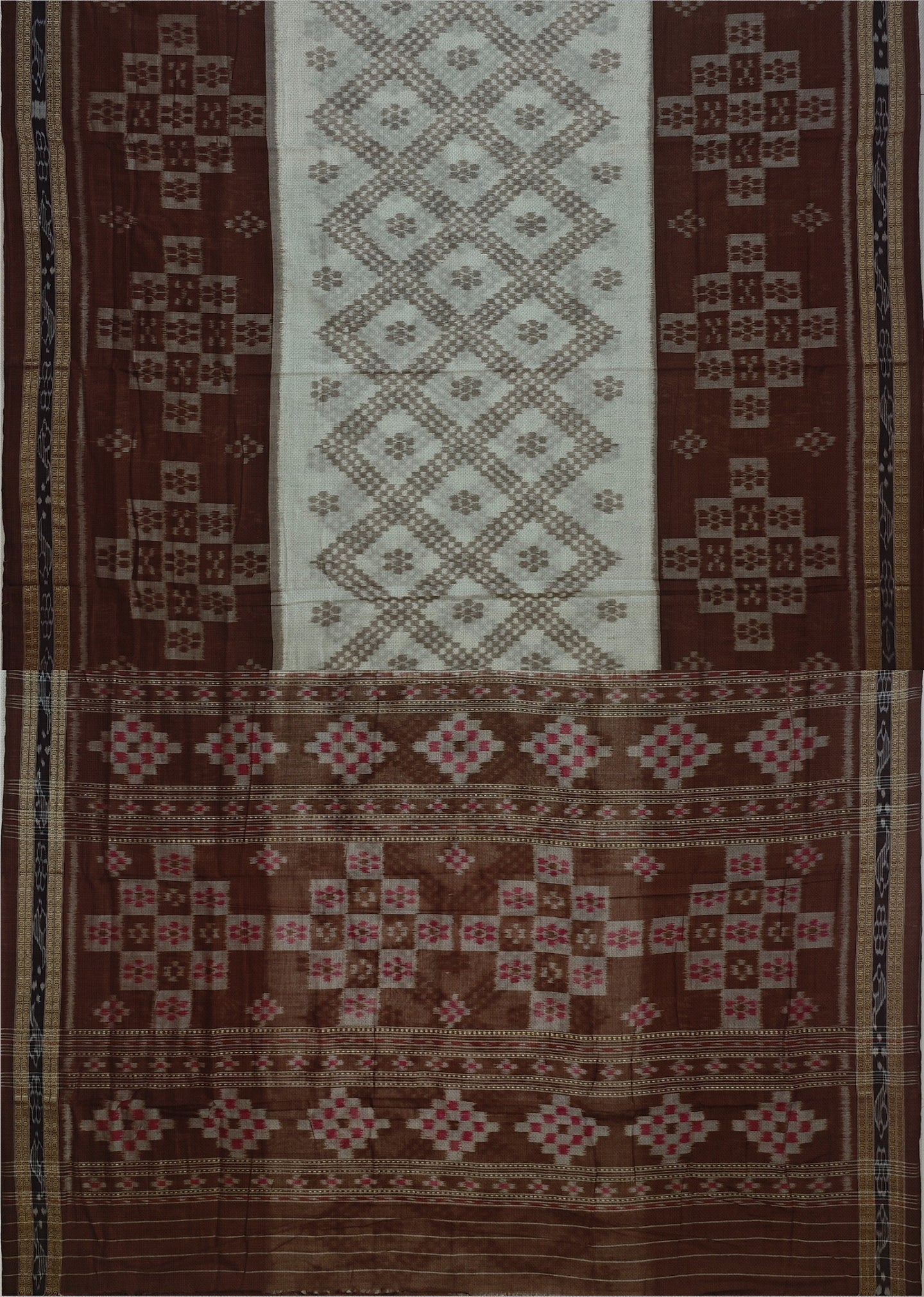 White Mania Bandha Traditional Katiki Saree | Odisha Handloom GI Tagged | Devnika