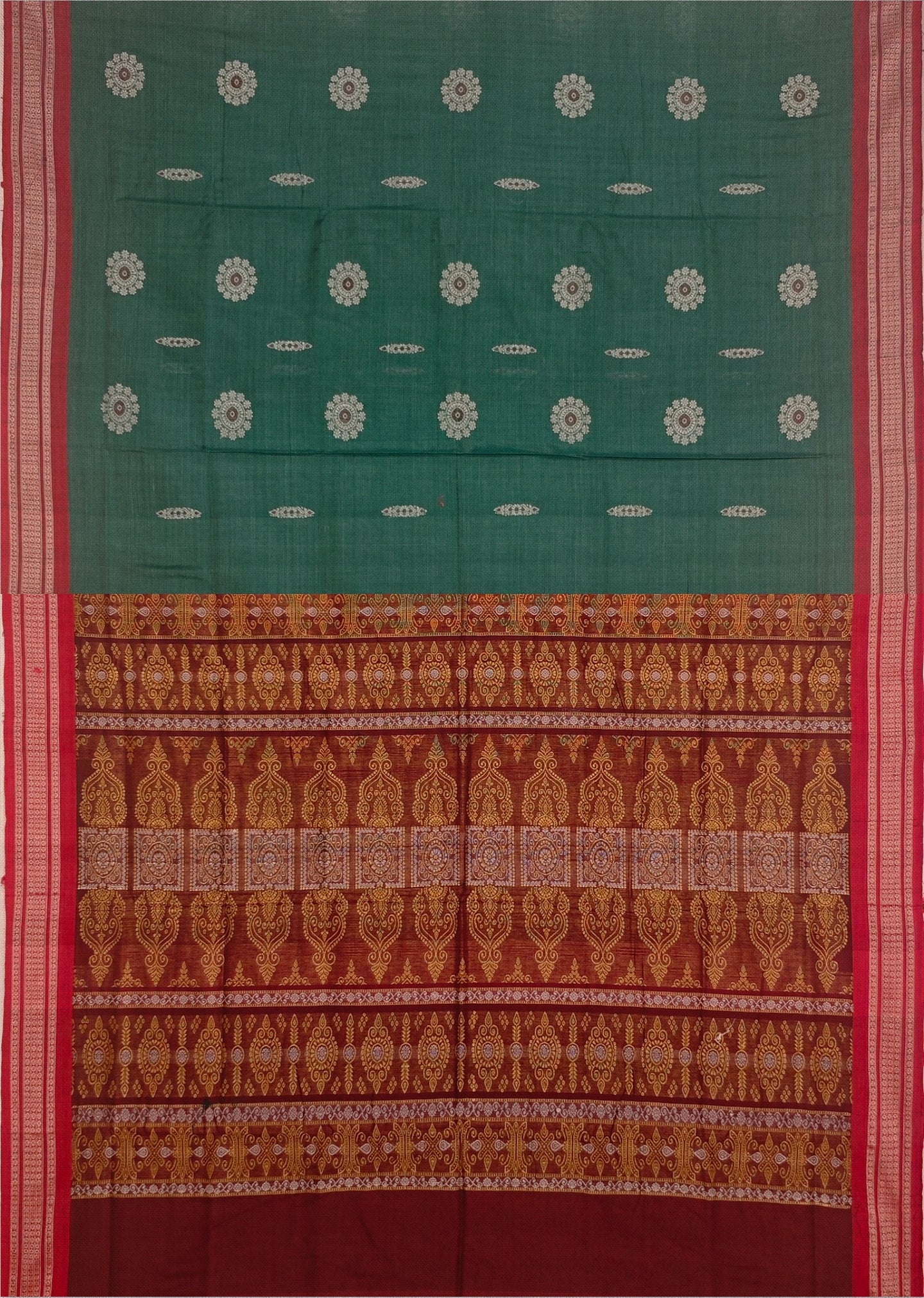 Teal Green Bomkai Sambalapuri Saree