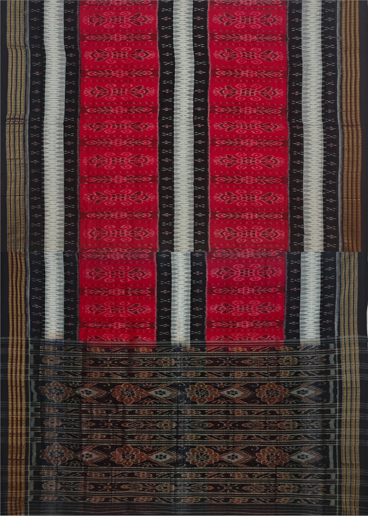 Red And White Mania Bandha Traditional Katiki Saree | Odisha Handloom GI Tagged | Devnika