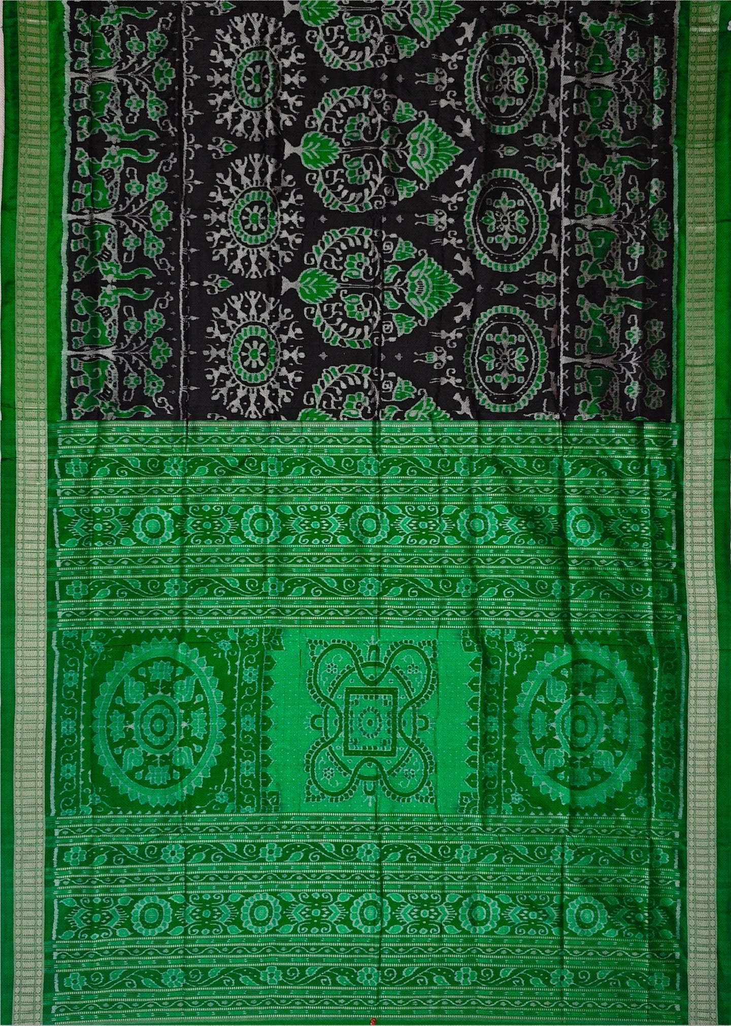 Black & Green Traditional Body Bandha Saree | Odisha Handloom GI Tagged | Devnika