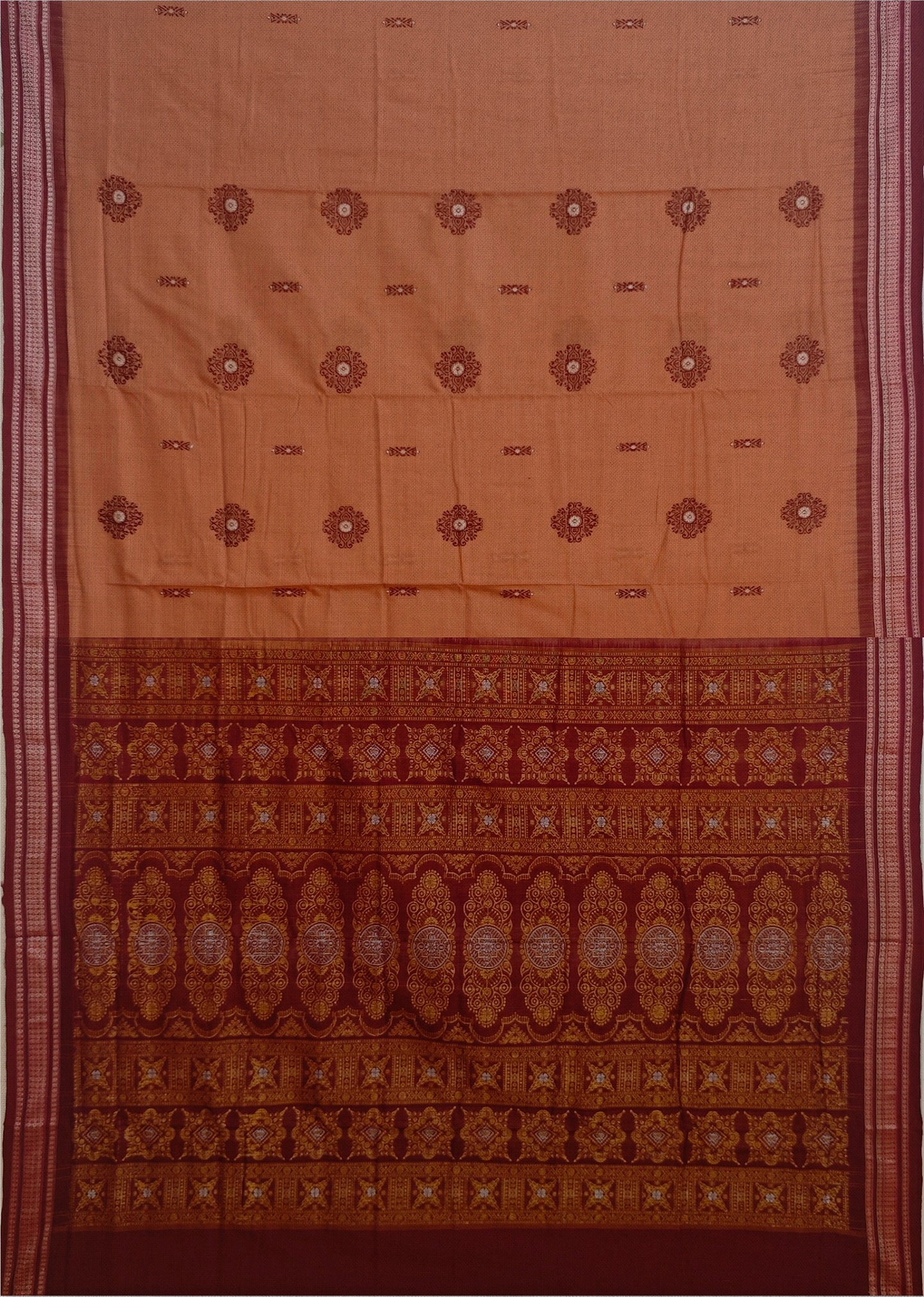 Deep Coral Bomkai Sambalapuri Saree