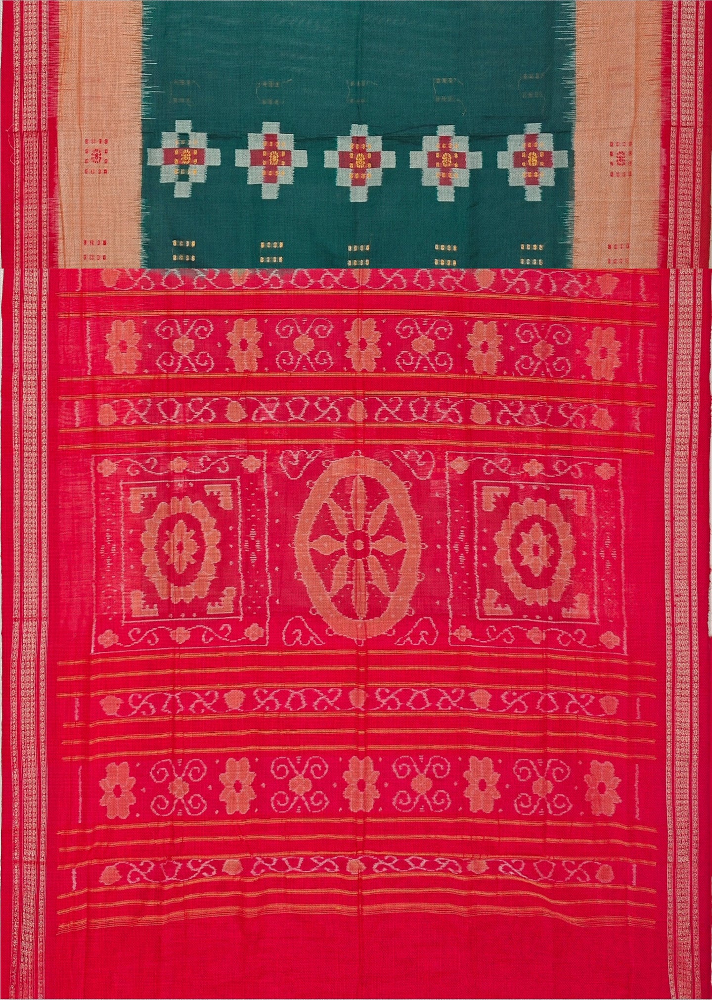 Deep Green Bandha Bomkai Saree | Odisha Handloom GI Tagged | Devnika
