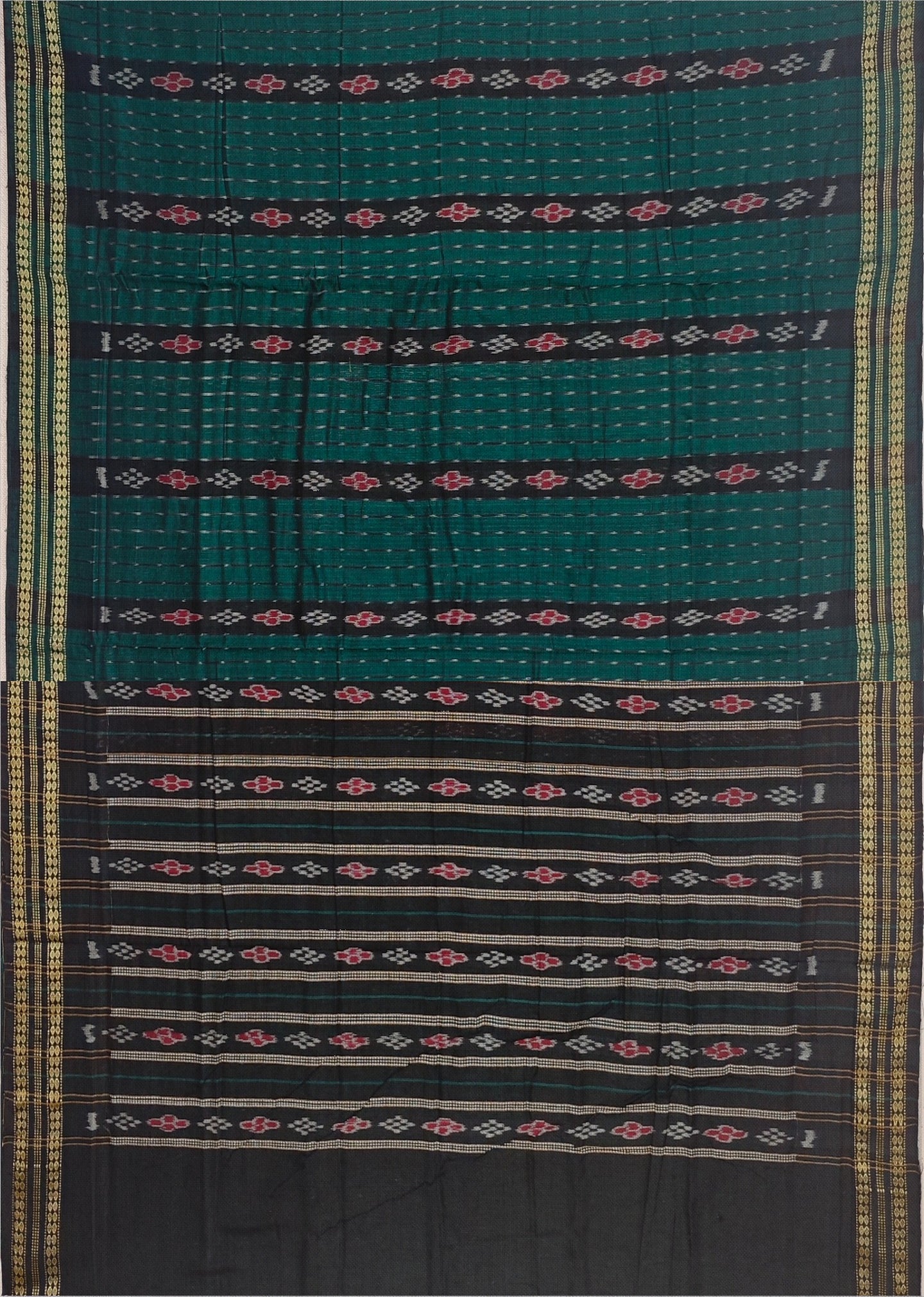 Green And Black Line Bandha Saree | Odisha Handloom GI Tagged | Devnika