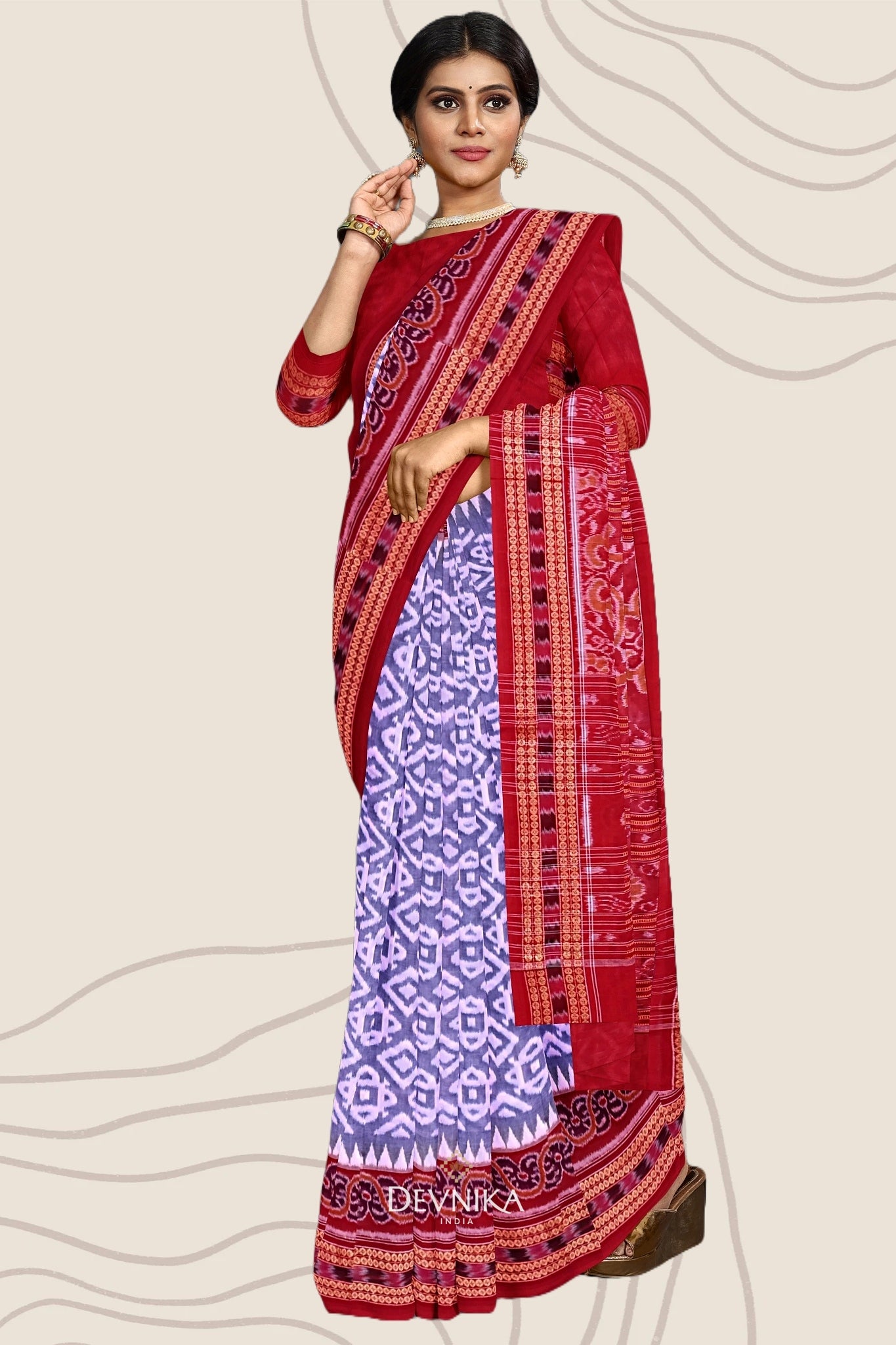 Purple And Lavender Big Border Bandha Handloom Cotton Saree | Odisha Handloom | Devnika