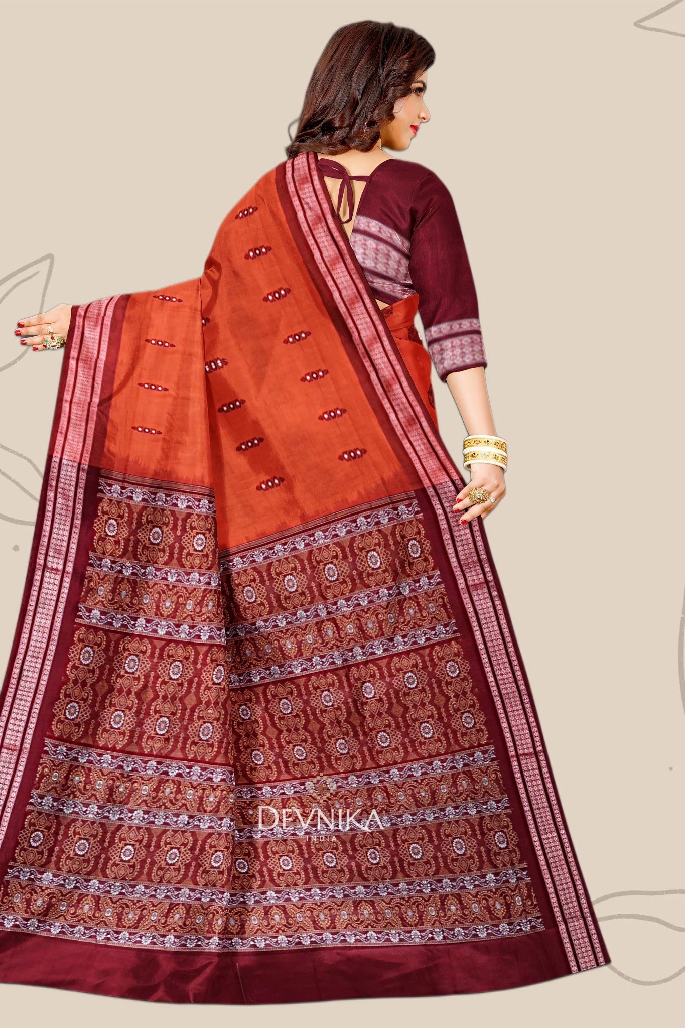 Orange Bomkai Saree | Odisha Handloom GI Tagged | Devnika
