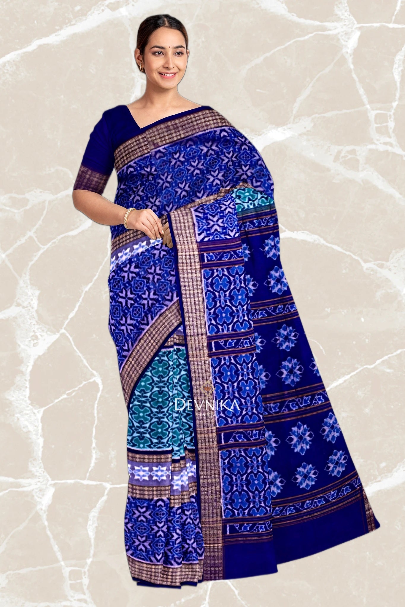 Light Green Double Border Bandha Handloom Cotton Saree | Odisha Handloom | Devnika