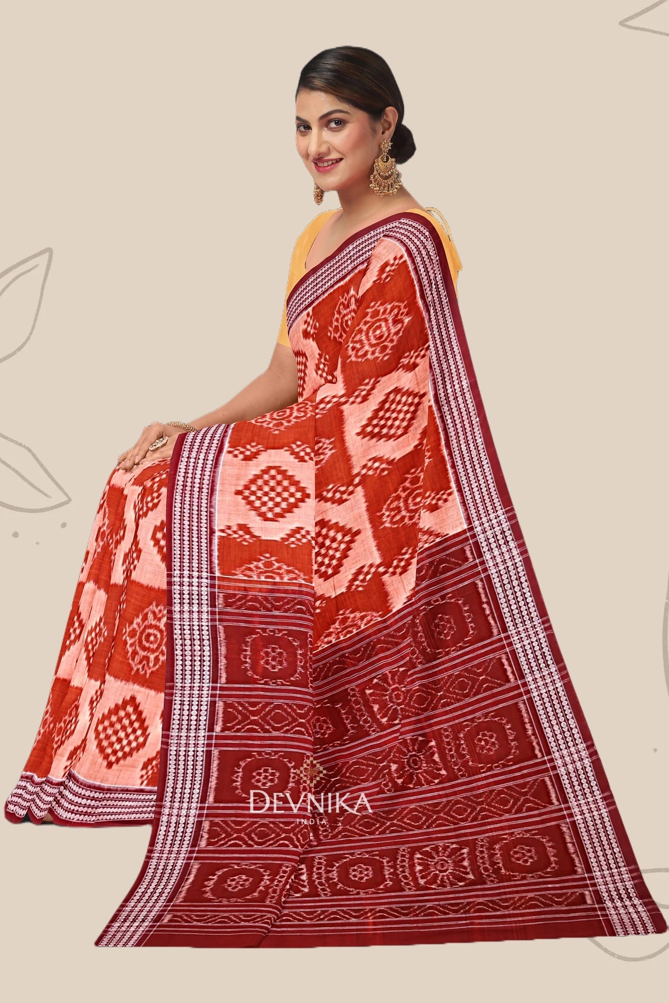Brown Body Bandha Handloom Cotton Saree | Odisha Handloom | Devnika