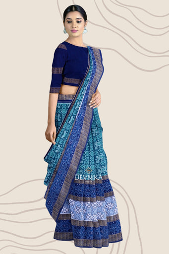 Cyan Double Border Bandha Saree