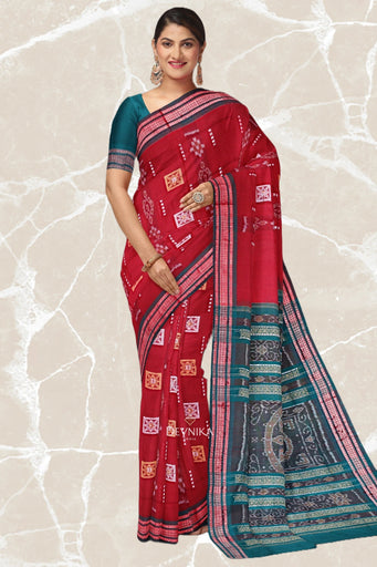 Maroon Bomkai Handloom Cotton Saree | Odisha Handloom | Devnika
