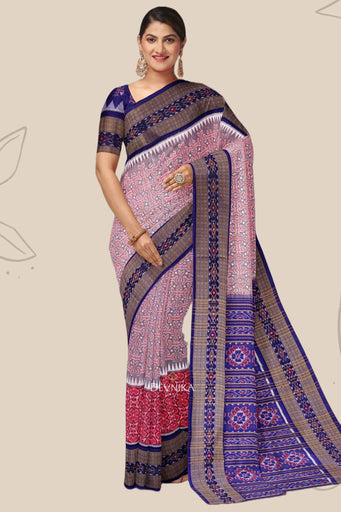 Sweet Pink Double Border Bandha Handloom Cotton Saree | Odisha Handloom | Devnika