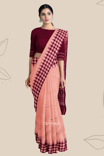 Beige Coral Odisha High School Teacher Saree