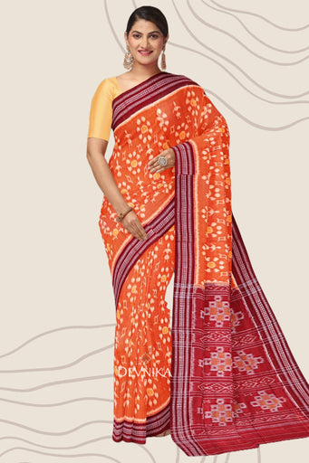 Golden Yellow Body Bandha Handloom Cotton Saree | Odisha Handloom | Devnika