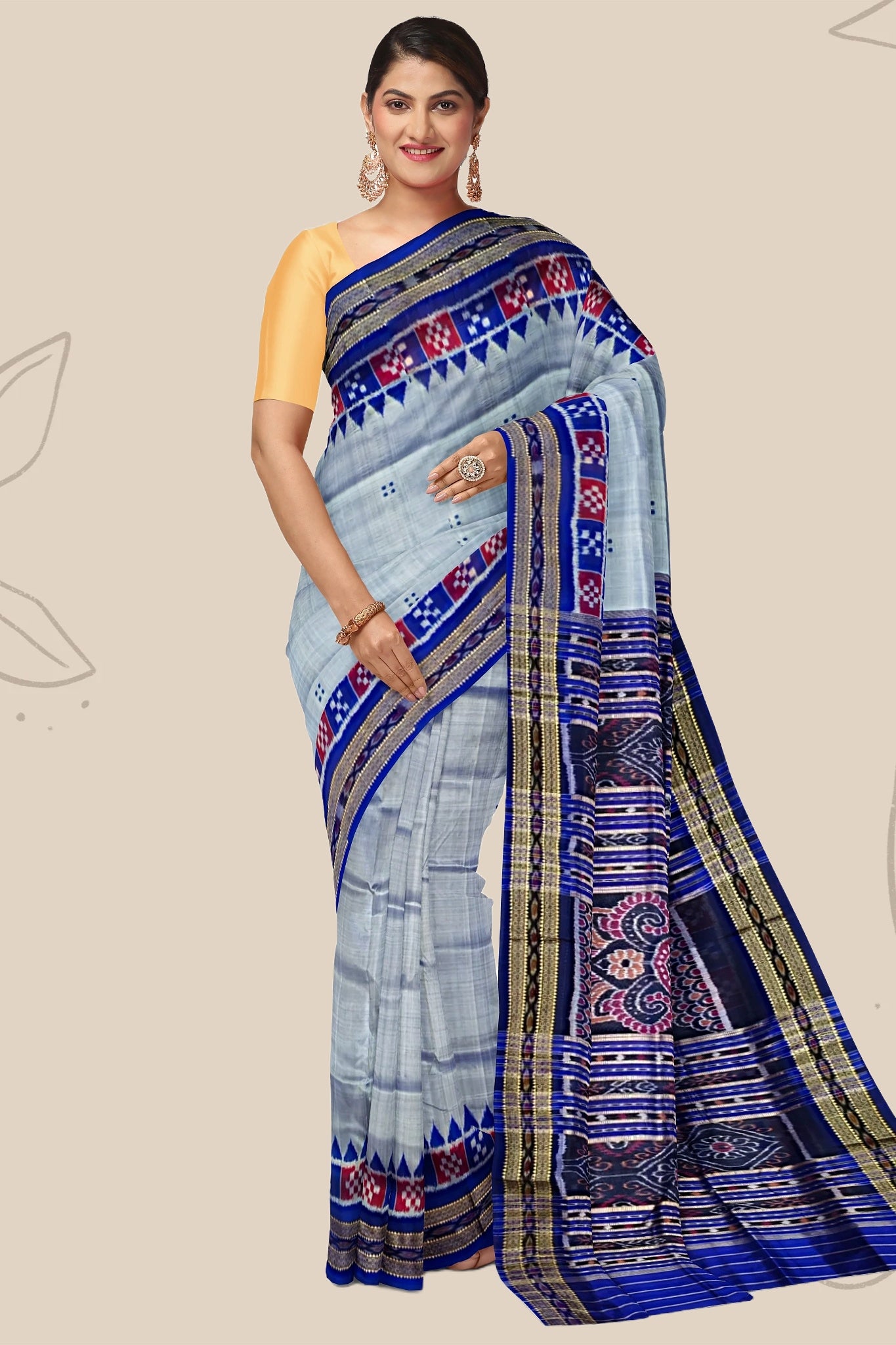Sky Blue Pasapalli Temple Border Khandua Pata Saree | Odisha Handloom | Devnika