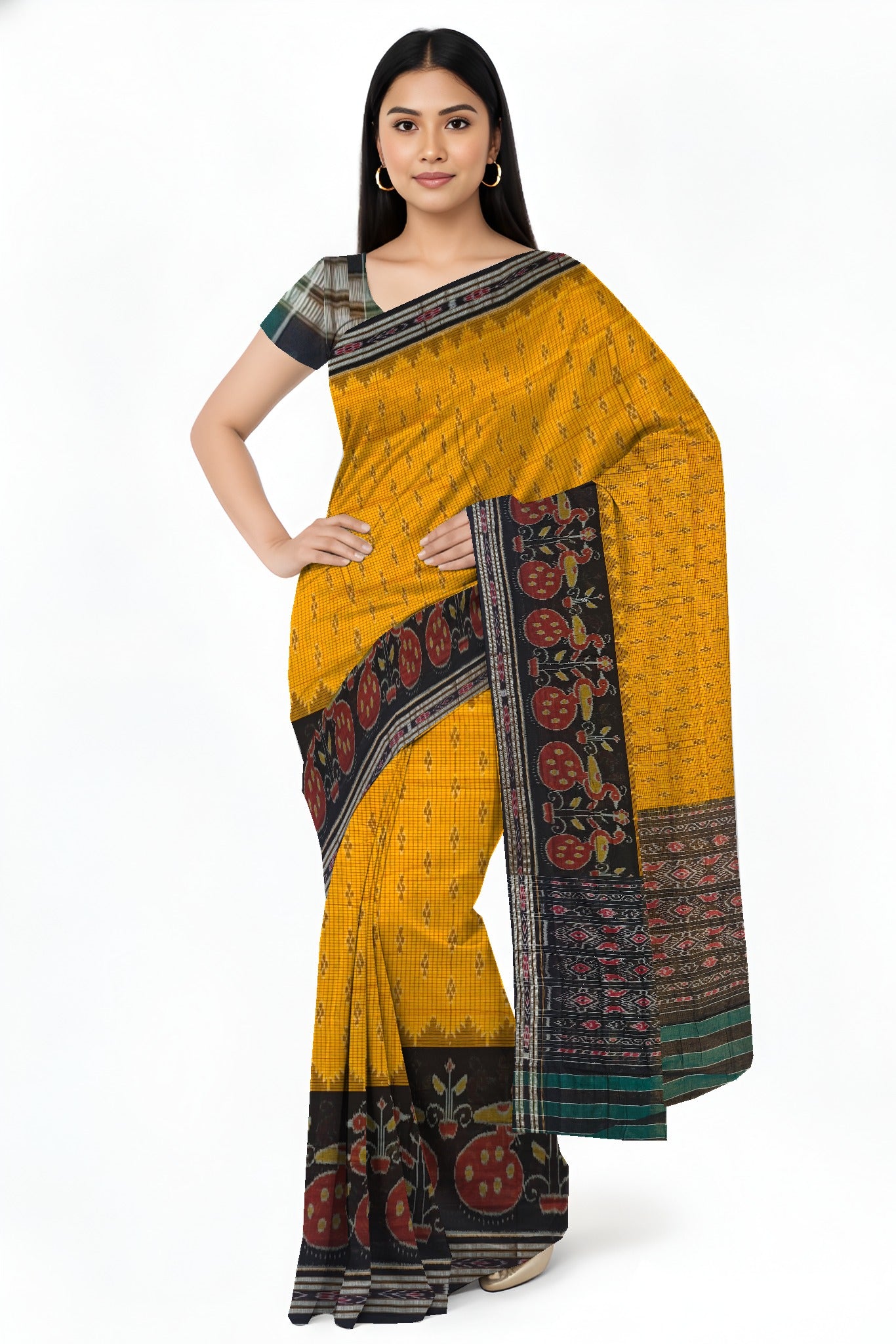 Golden Yellow Mania Bandha Traditional Katiki Saree | Odisha Handloom GI Tagged | Devnika