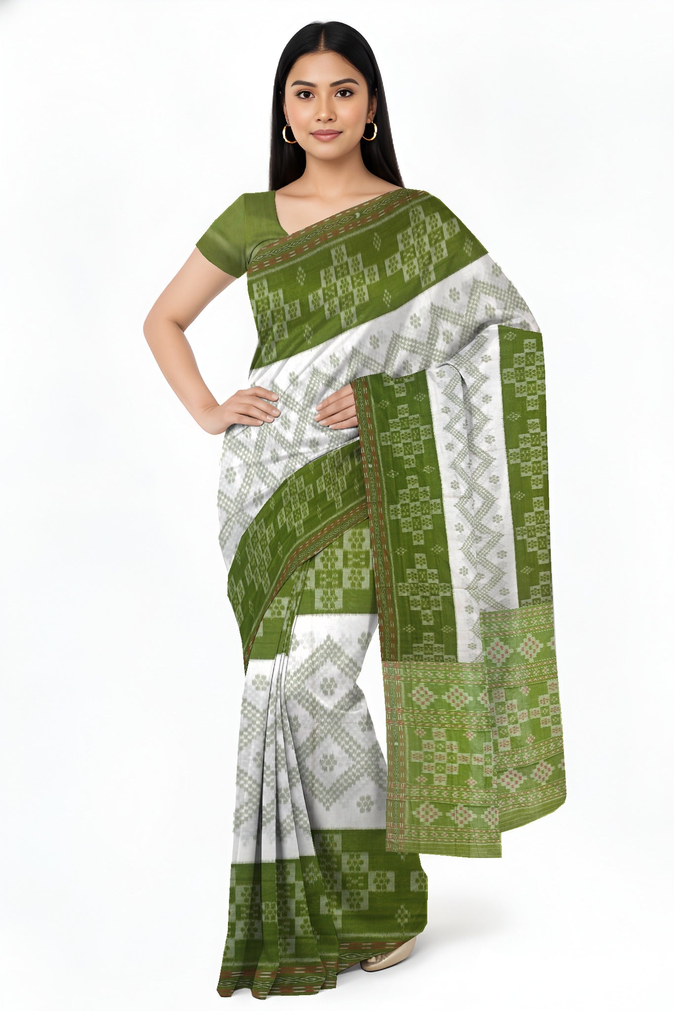 White  Mania Bandha Traditional Katiki Saree | Odisha Handloom GI Tagged | Devnika