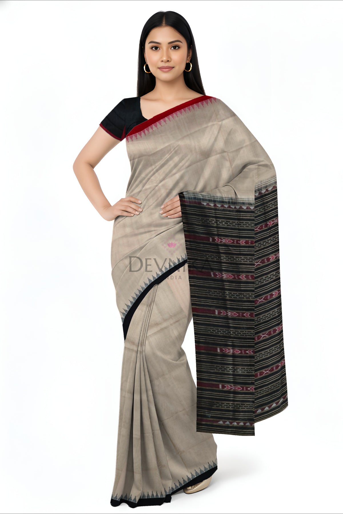 Light Chandan Ganga Jamuna Saree | Odisha Handloom GI Tagged | Devnika