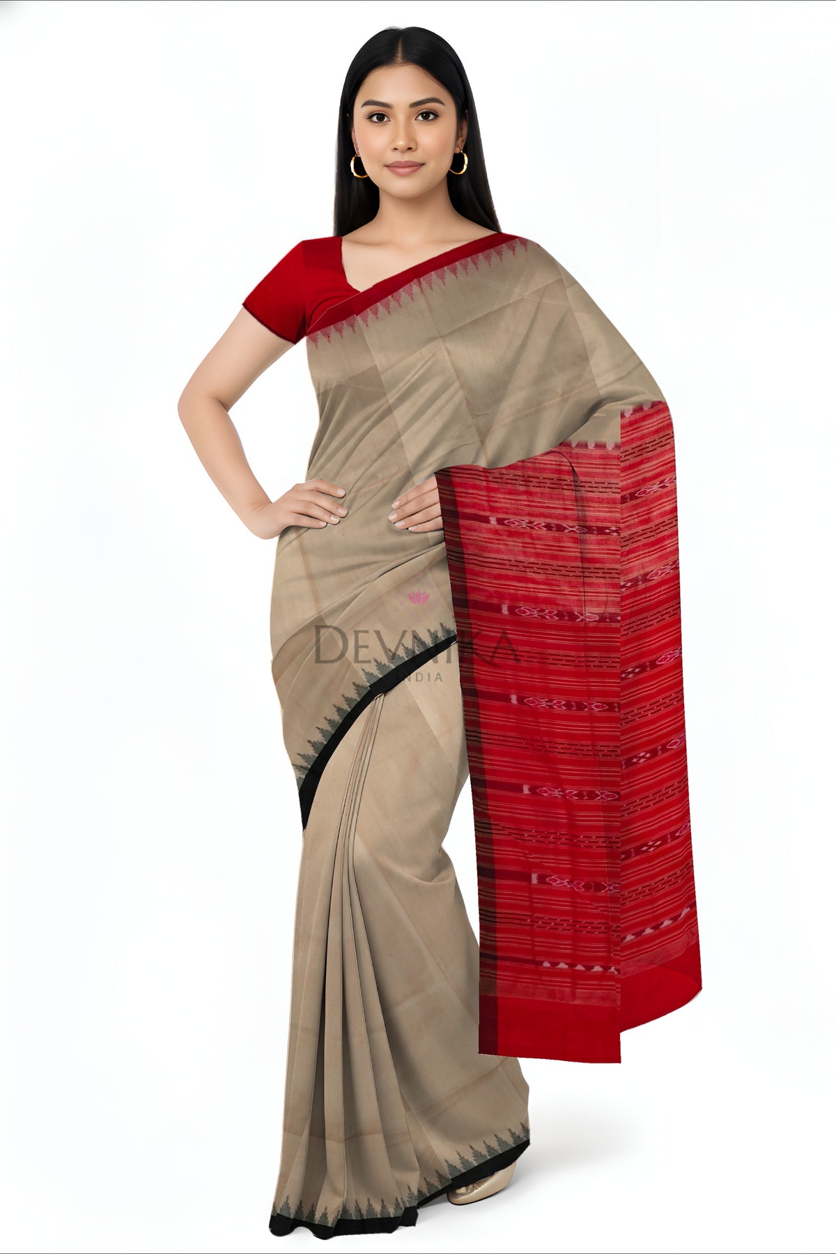 Chandan Ganga Jamuna Cotton Bapta Saree | Odisha Handloom GI Tagged | Devnika