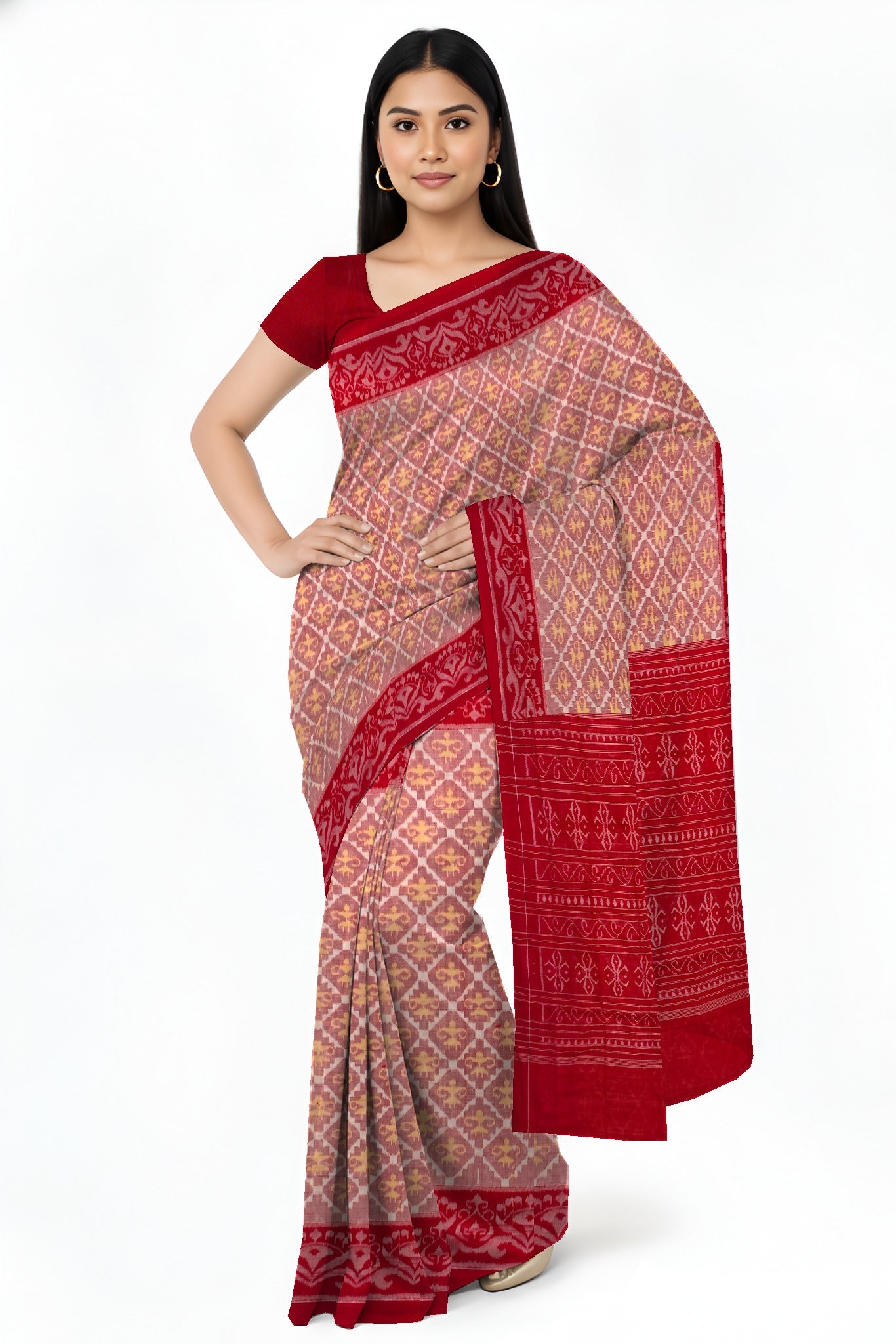 Cross Red Teracota Bandha Saree