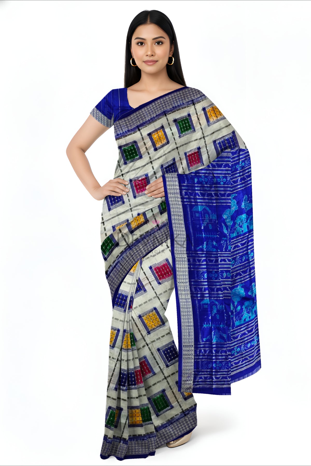 White Aswini Pata Saree | Odisha Handloom GI Tagged | Devnika
