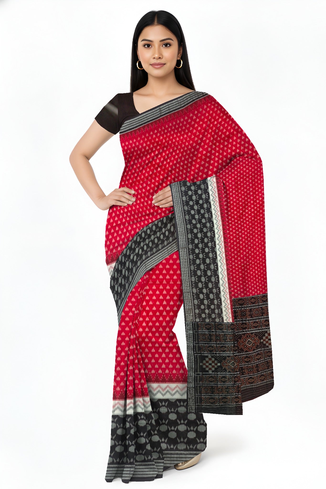 Red And White Mania Bandha Traditional Katiki Saree | Odisha Handloom GI Tagged | Devnika