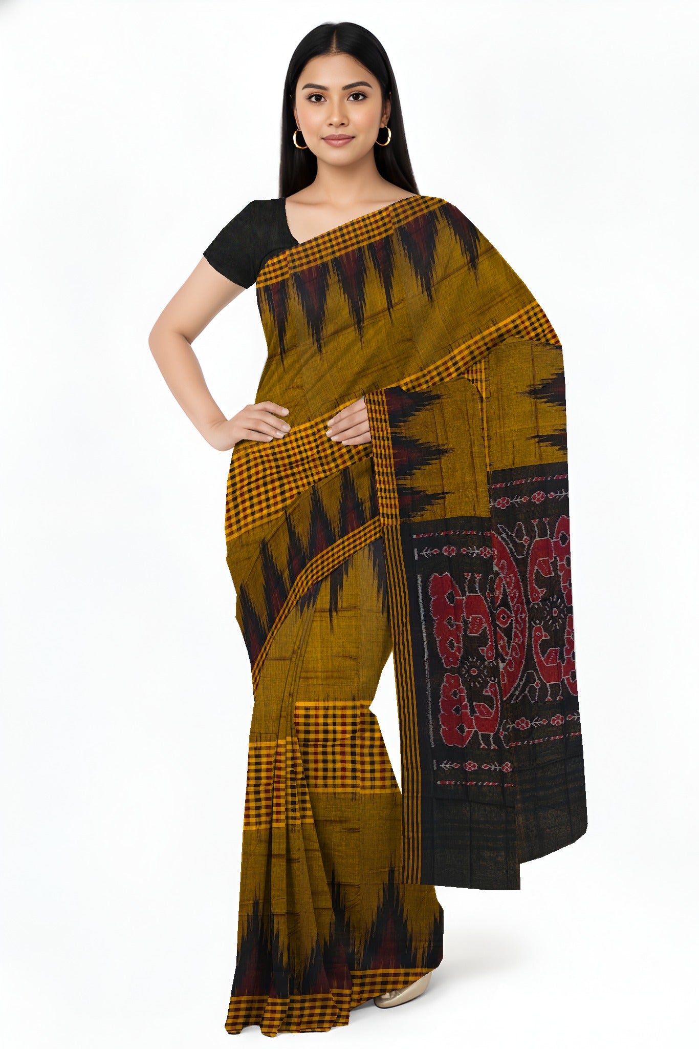 Golden Yellow Mania Bandha Traditional Katiki Saree | Odisha Handloom GI Tagged | Devnika