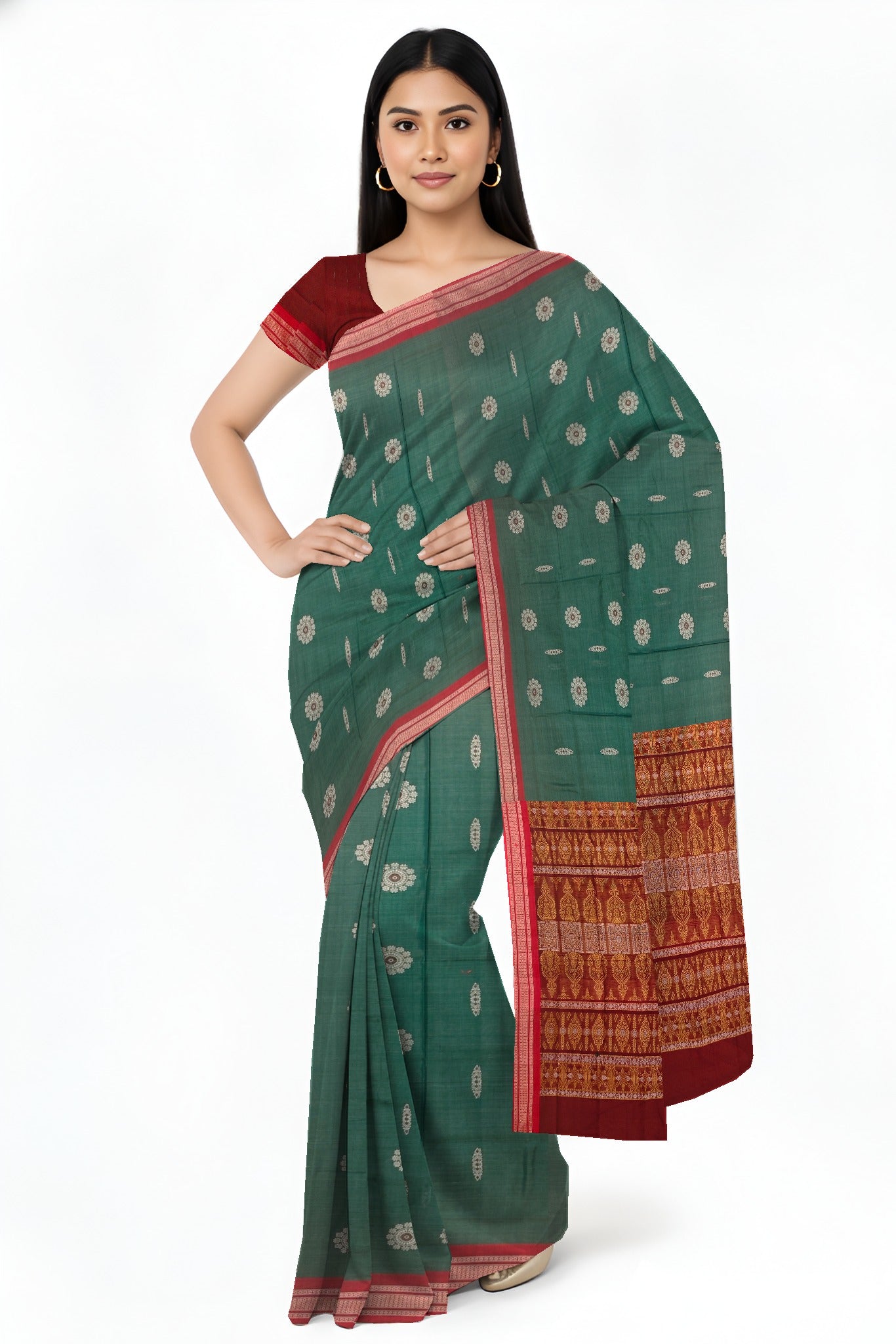 Teal Green Bomkai Sambalapuri Saree