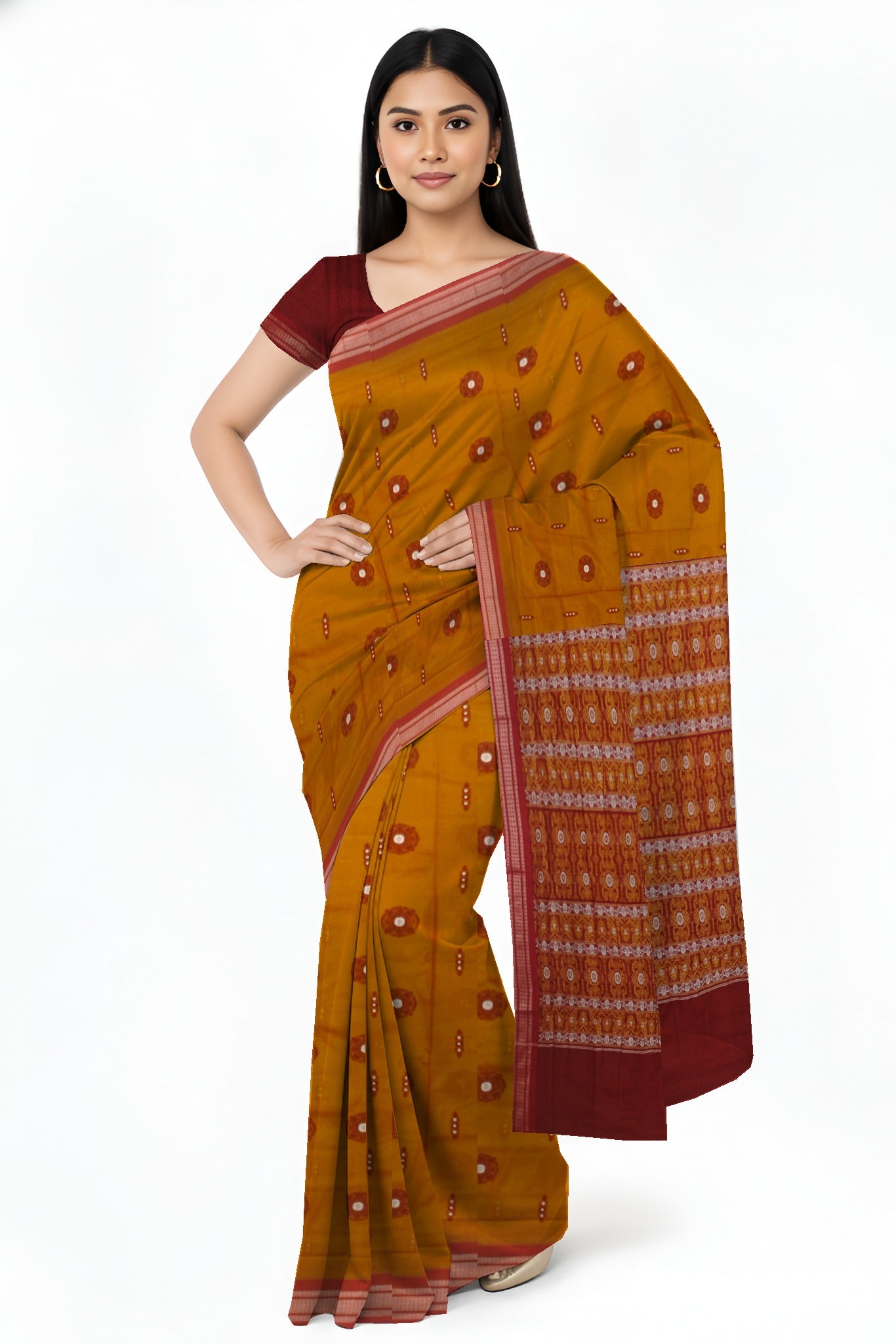 Deep Brown Bomkai Sambalapuri Saree