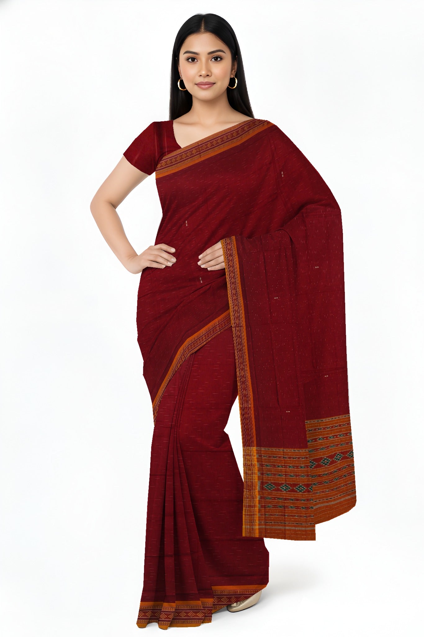 Light Maroon Bomkai Border Pasapalli Saree | Odisha Handloom GI Tagged | Devnika