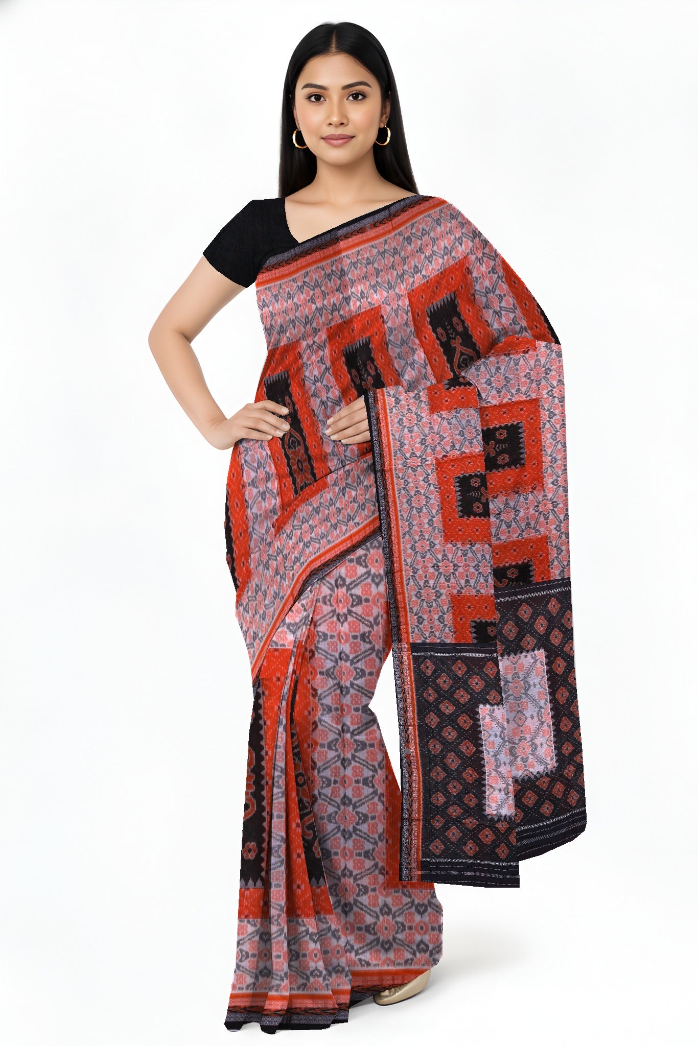 Chandan Orange Black Mania Bandha Traditional Katiki Saree