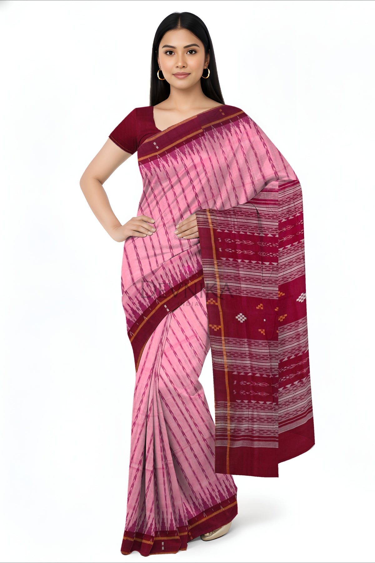Pink Khajuri Pati Bandha Saree | Odisha Handloom GI Tagged | Devnika